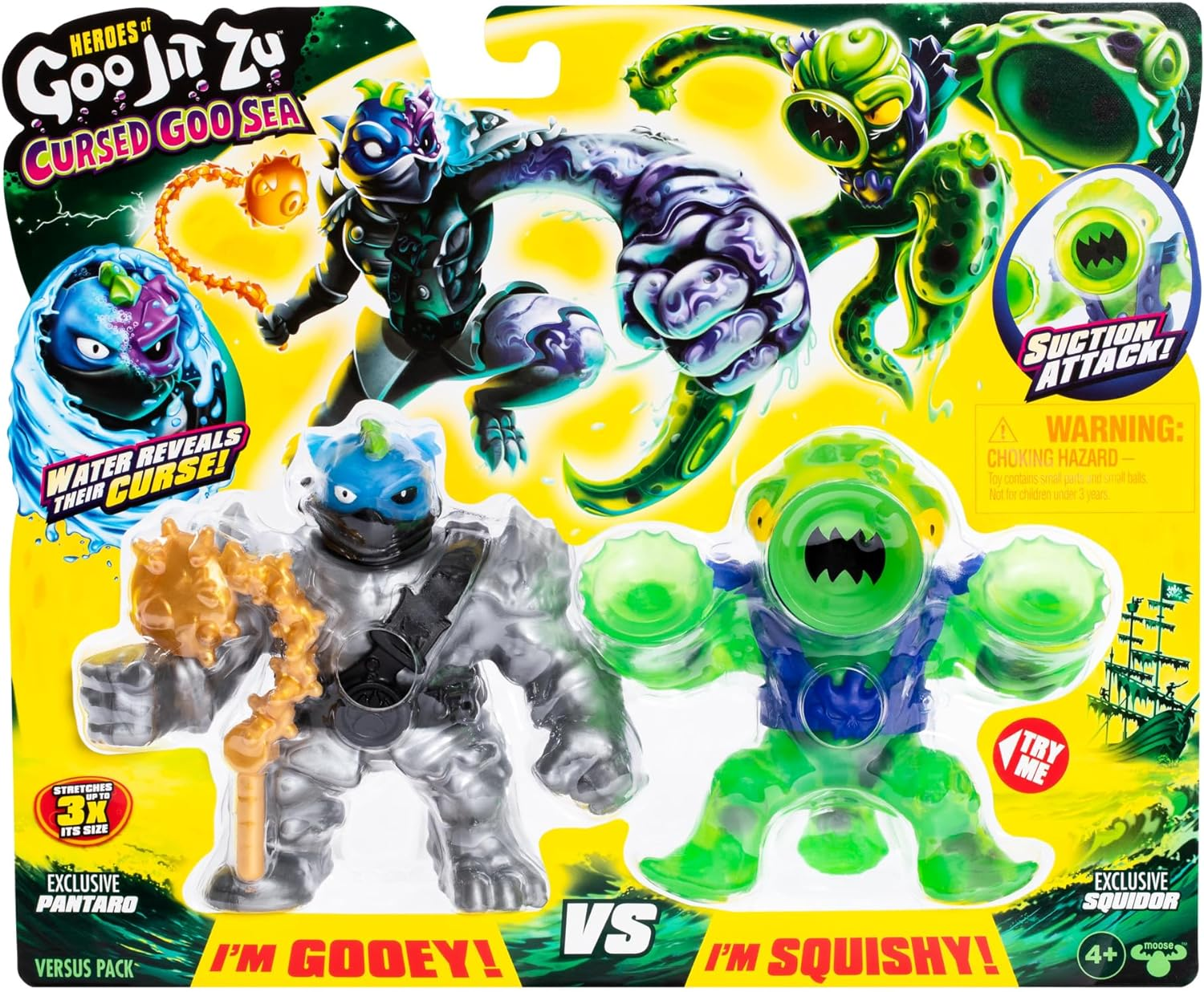 Heroes of Goo Jit Zu Cursed Goo Sea versus Pack Exclusive 2 Figure Pack Exclusive Pantaro with Color Change Face & Exclusive Squidor with Suction Attack image number 1
