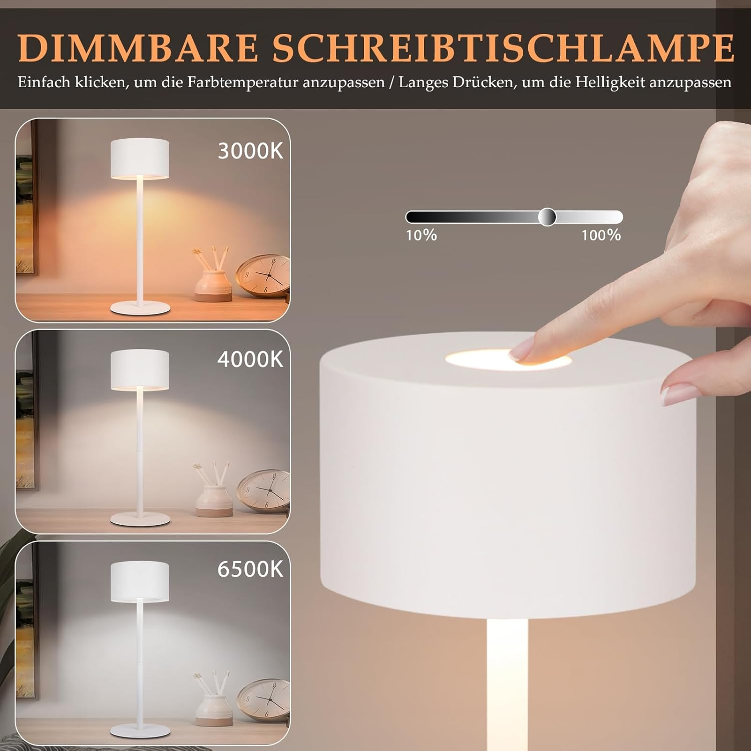 Homefire LED Table Lamp Wireless 2: Touch Dimmable Table Lamp with 3 Colour Temperatures Height Adjustable USB Rechargeable Battery Portable Waterproof Table Lamp for Indoor Outdoor Dining Room image number 3