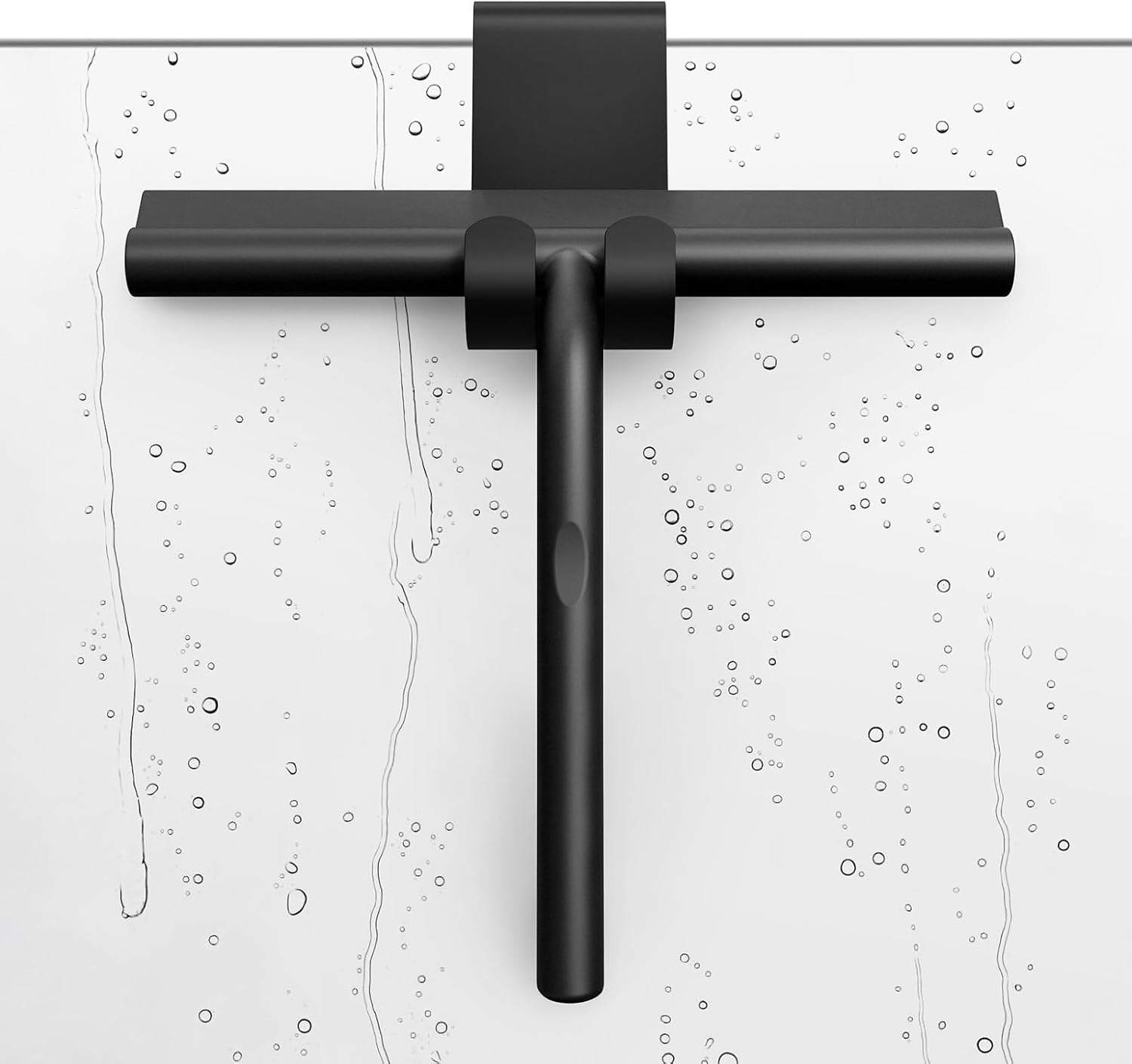 Ecooe Silicone Shower Squeegee with Hanger, 8 Inches Shower Glass Cleaner Wiper, Black Window Squeegee Scraper with Stainless Steel Core for Home Bathroom Kitchen Car Glass Doors