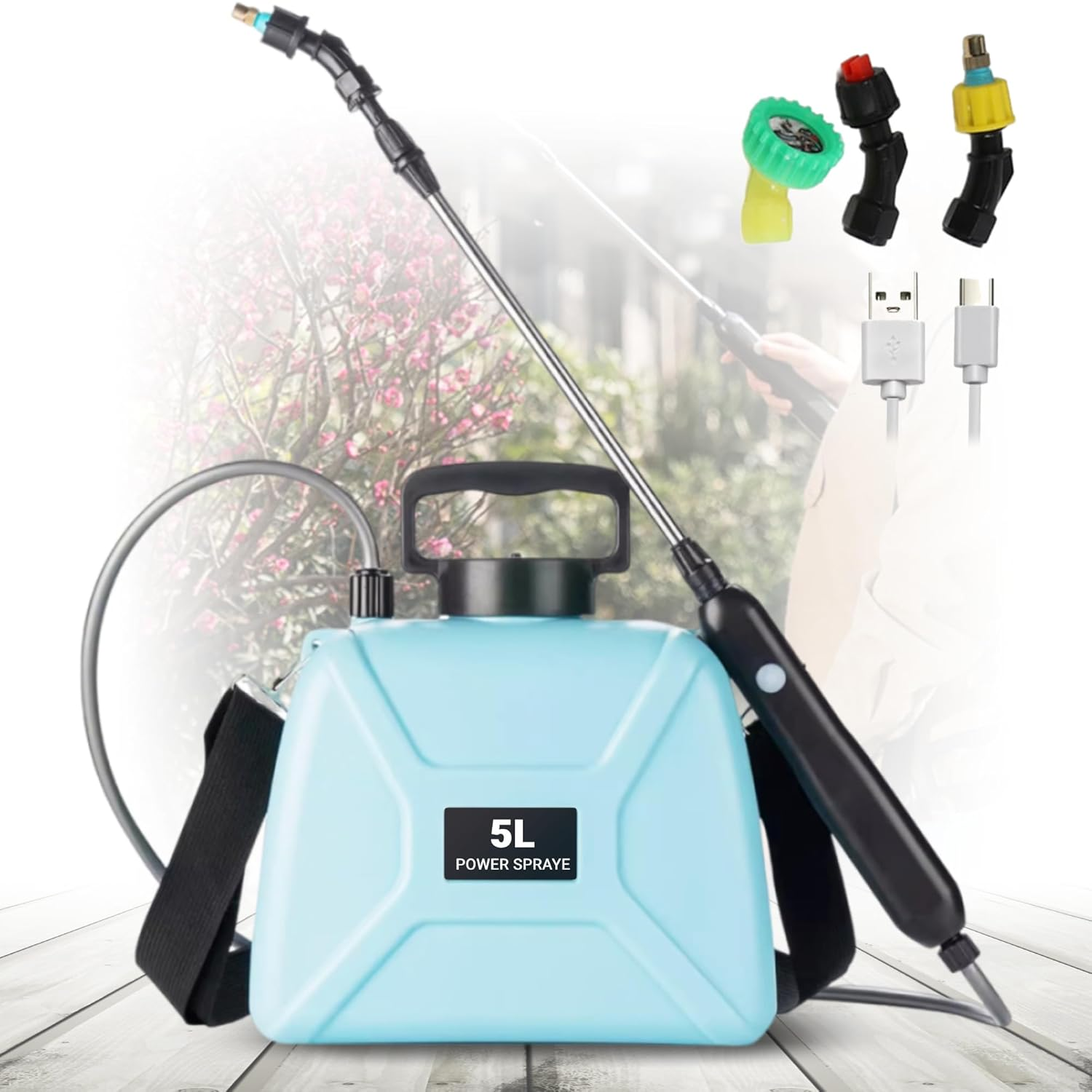 Electric Garden Sprayer - 1.35 Gallon Upgraded Battery Powered Sprayer, Weed Sprayer with 3 Mist Nozzles/Battery Indicator / 23.6 Telescopic Wand/Shoulder Type
