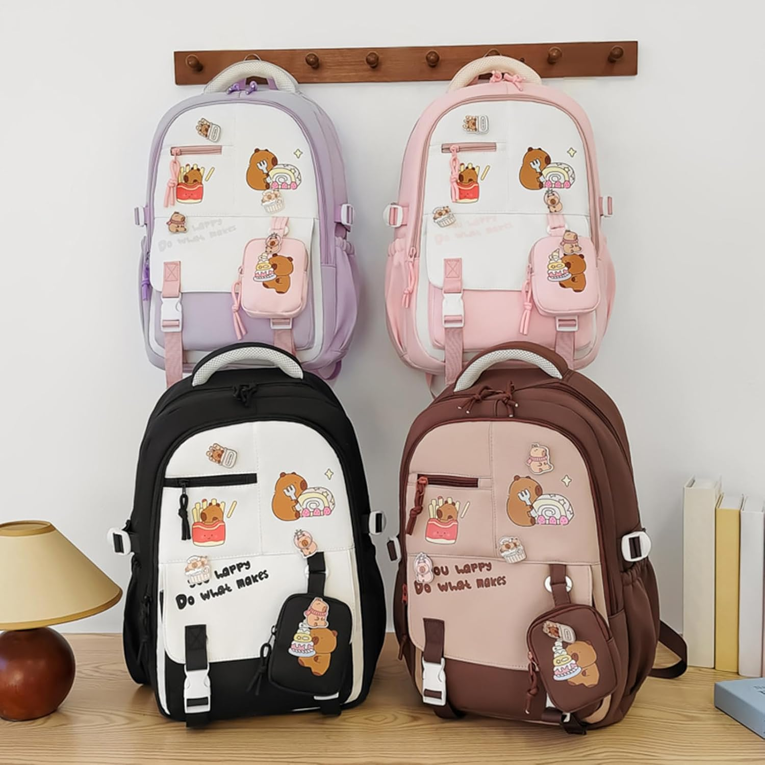 Gupcaqosjw Capybara Backpack for Girls - Cute Cartoon Kids Travel Back Pack for Girls,Stylish Schoolbag with Adjustable Straps for School Travel Outing Beach Weekend Trip - Khaki image number 4