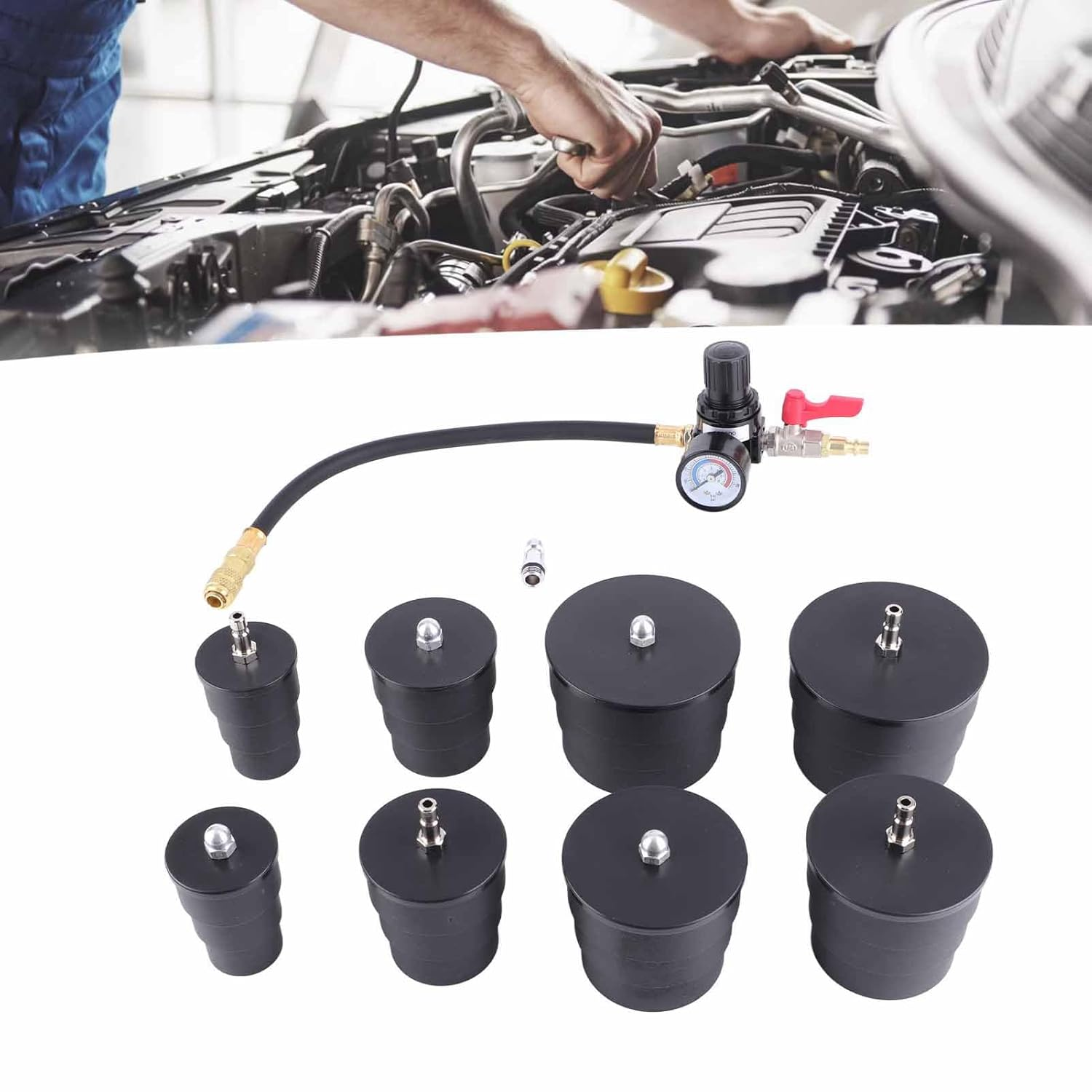 Starrypxl Turbo System Leakage Tester 9 Pcs Turboweight Bearingr Air Pressure Boost Leak Test Kit Pressure Gauge Durable Efficient Automotive Diagnostic Tool