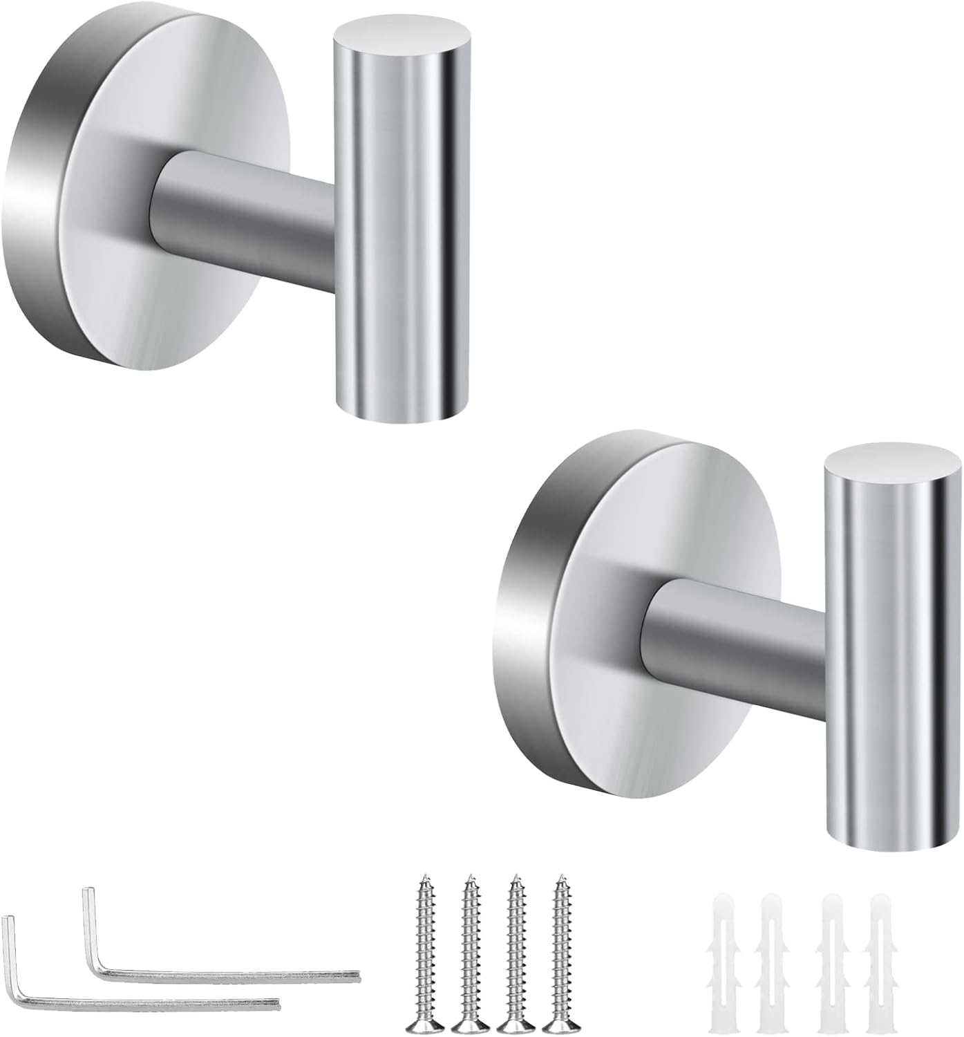 Neween 2PCS Bathroom Towel Hook, Screw in Coat Hooks Wall Mounted Chrome Robe Hooks, Stainless Steel Heavy Duty Wall Hook Cloth Hanger with 4 Screws for Bathroom Hotel