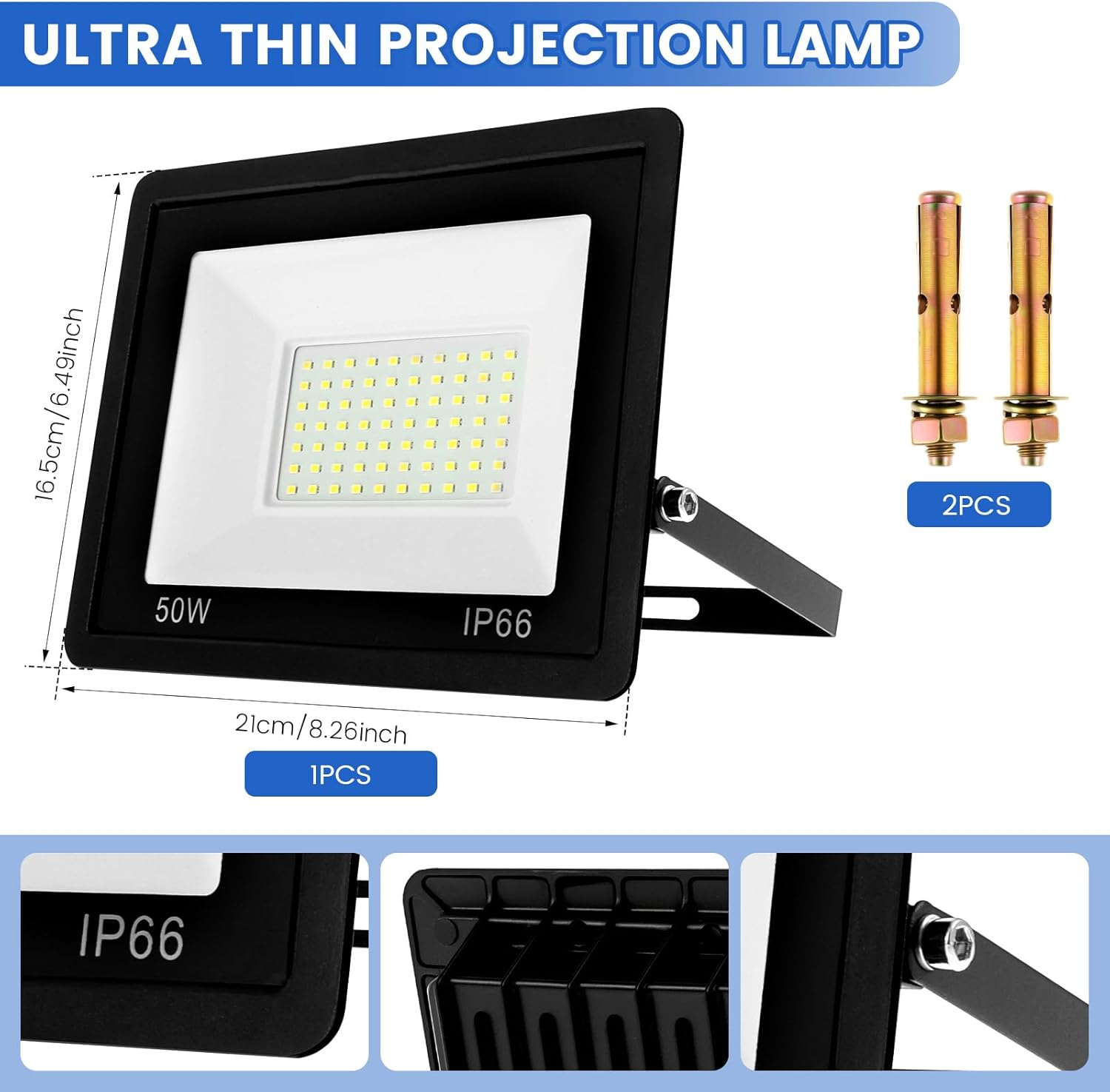 Led Floodlight Aluminium Outdoor Lighting High Brightness 100 W Non Glare Waterproof Linear Spotlight for Patio Deck Garden Facade(Black) image number 3