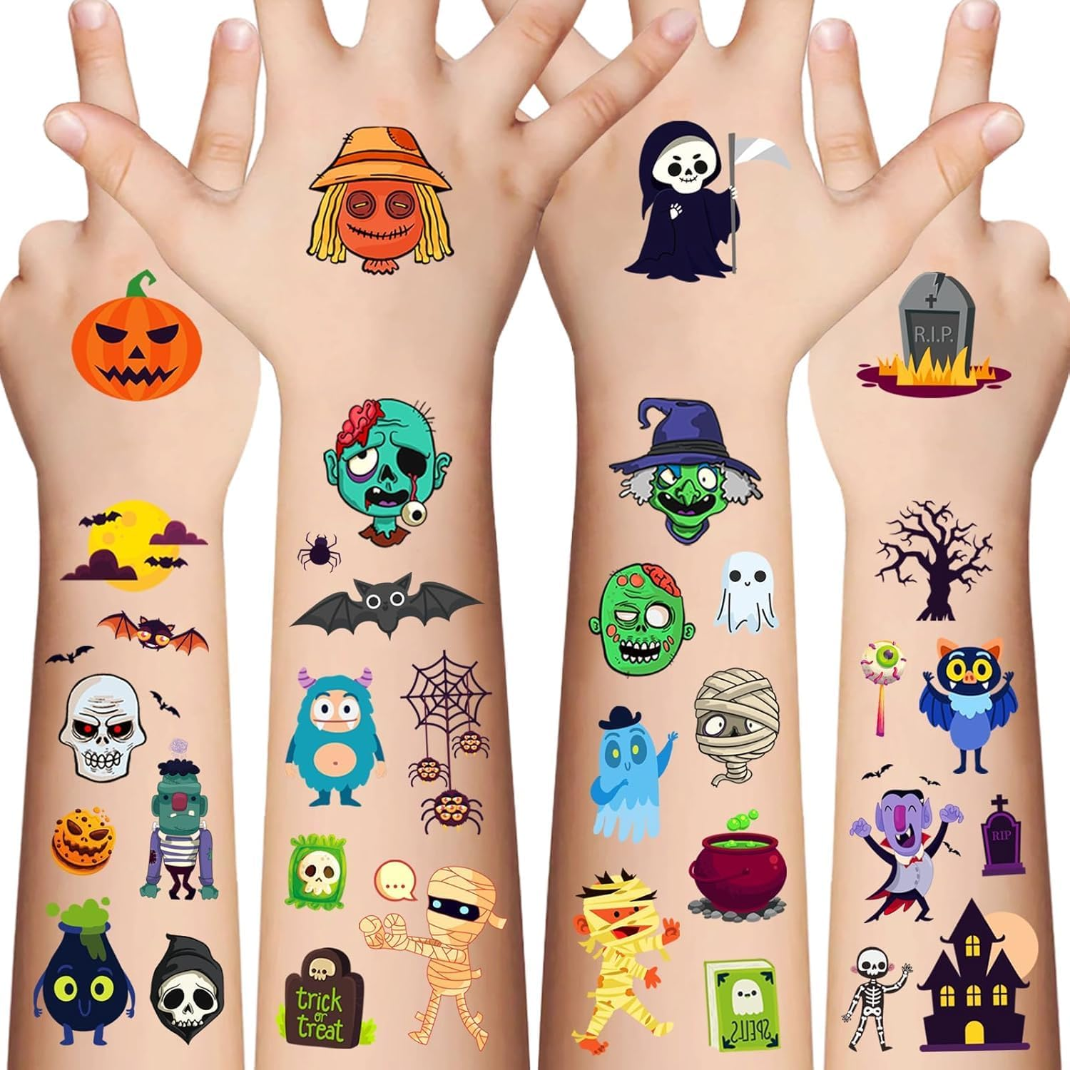 Halloween Temporary Tattoos for Kids - 120 Pieces Halloween Trick or Treat Fake Tattoos Stickers for Boys and Girls,Halloween Party Favors for Kids Assorted Goodies Tattoos Goody Bag Stuffers image number 3