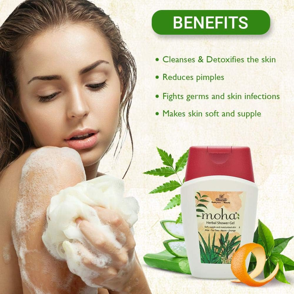 Moha: Herbal Shower Gel - Soft, Supple and Moisturised Skin with Aloe, Tee Tree, Neem and Orange (100Ml)