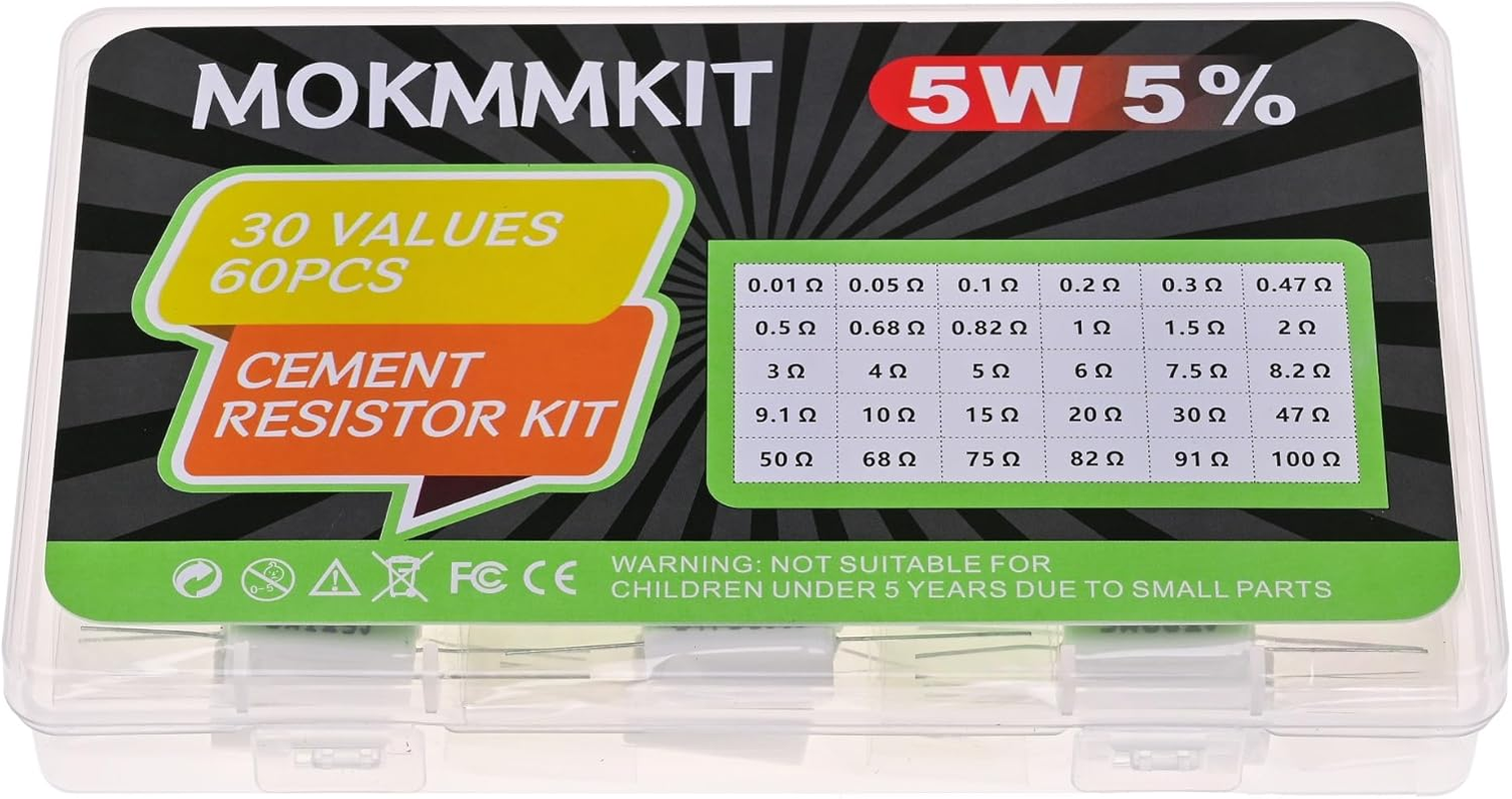 30 Values 60 Pieces Ceramic Cement Resistor KIT 5W Resistance 5 Watt &plusmn;5% Power Resistors (0.01 Ohm - 100 Ohm) image number 6