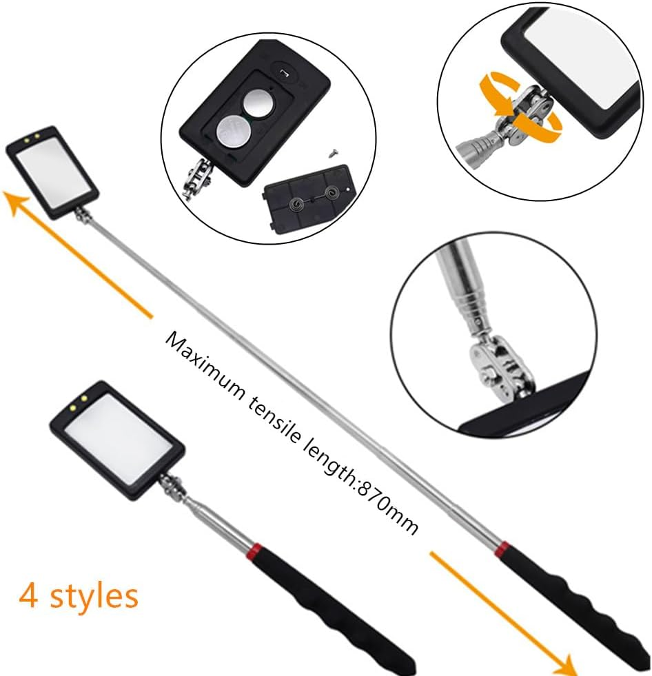 4 Pcs Retractable Mechanics Mirror Kit, LED Lighted Flexible Inspection Mirrors, Extendable Mirror Inspection Tool for Checking Vehicle Small Parts image number 3
