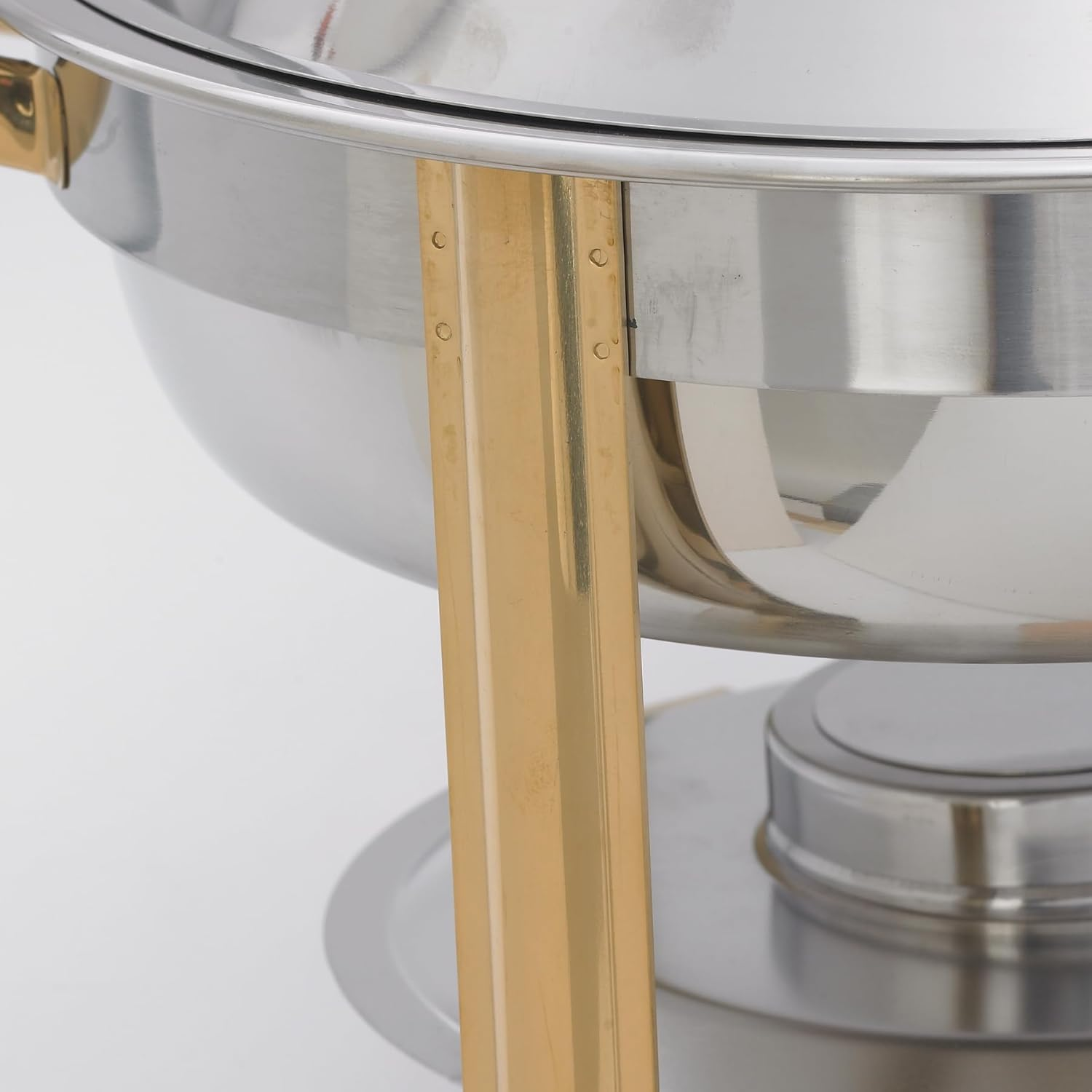 Winco 203 Winware 4 Quart round Stainless Steel Gold Accented Chafer image number 1