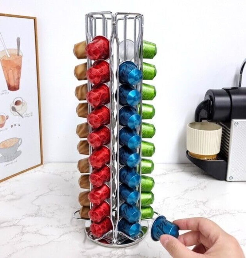 Coffee Pod Holder Stand Dispenser Rack Storage Capsule for Nespresso 60 Pods (Silver)