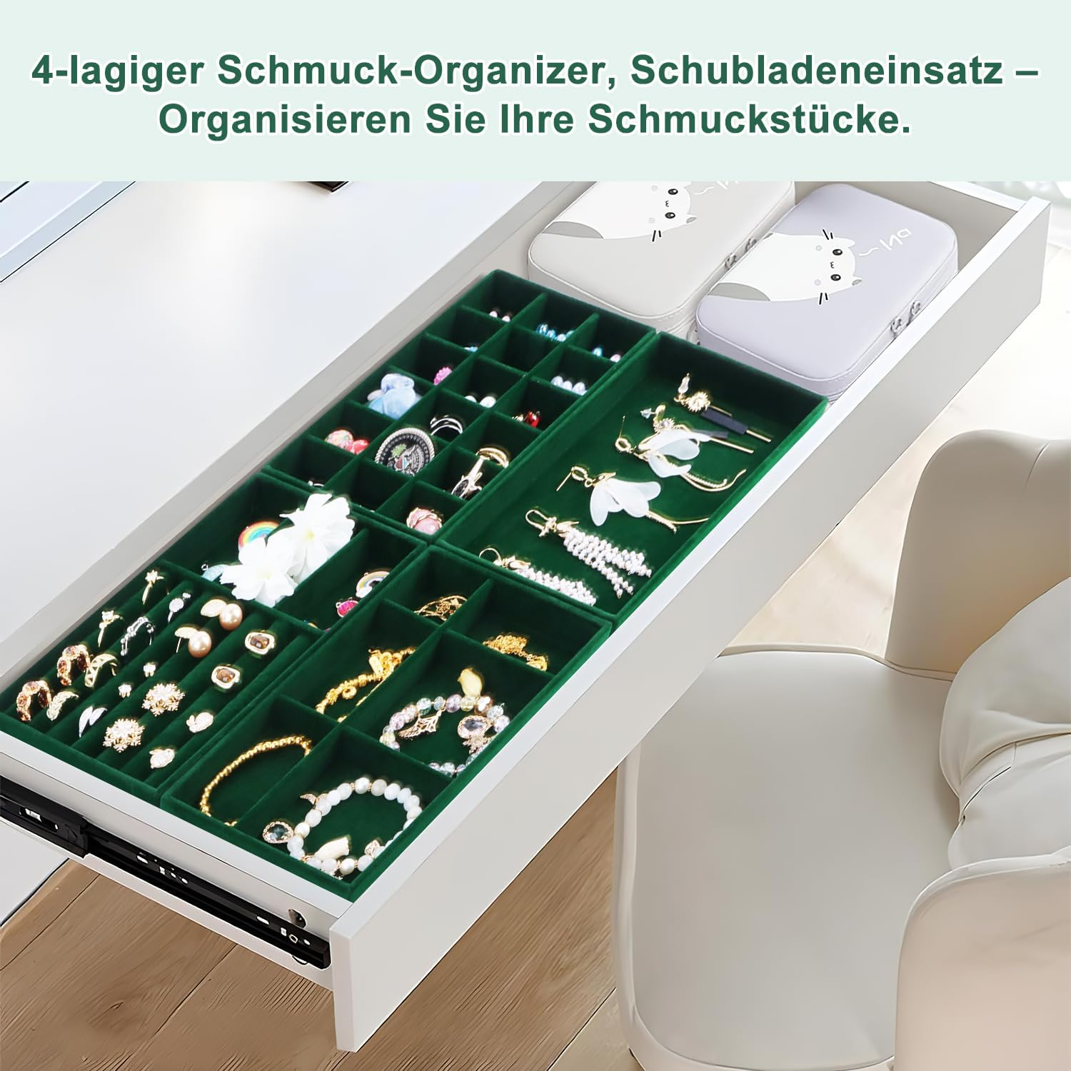 LWAIX Jewellery Organiser Drawers for Jewellery Storage System - 4 Pieces (Green) - Red image number 2