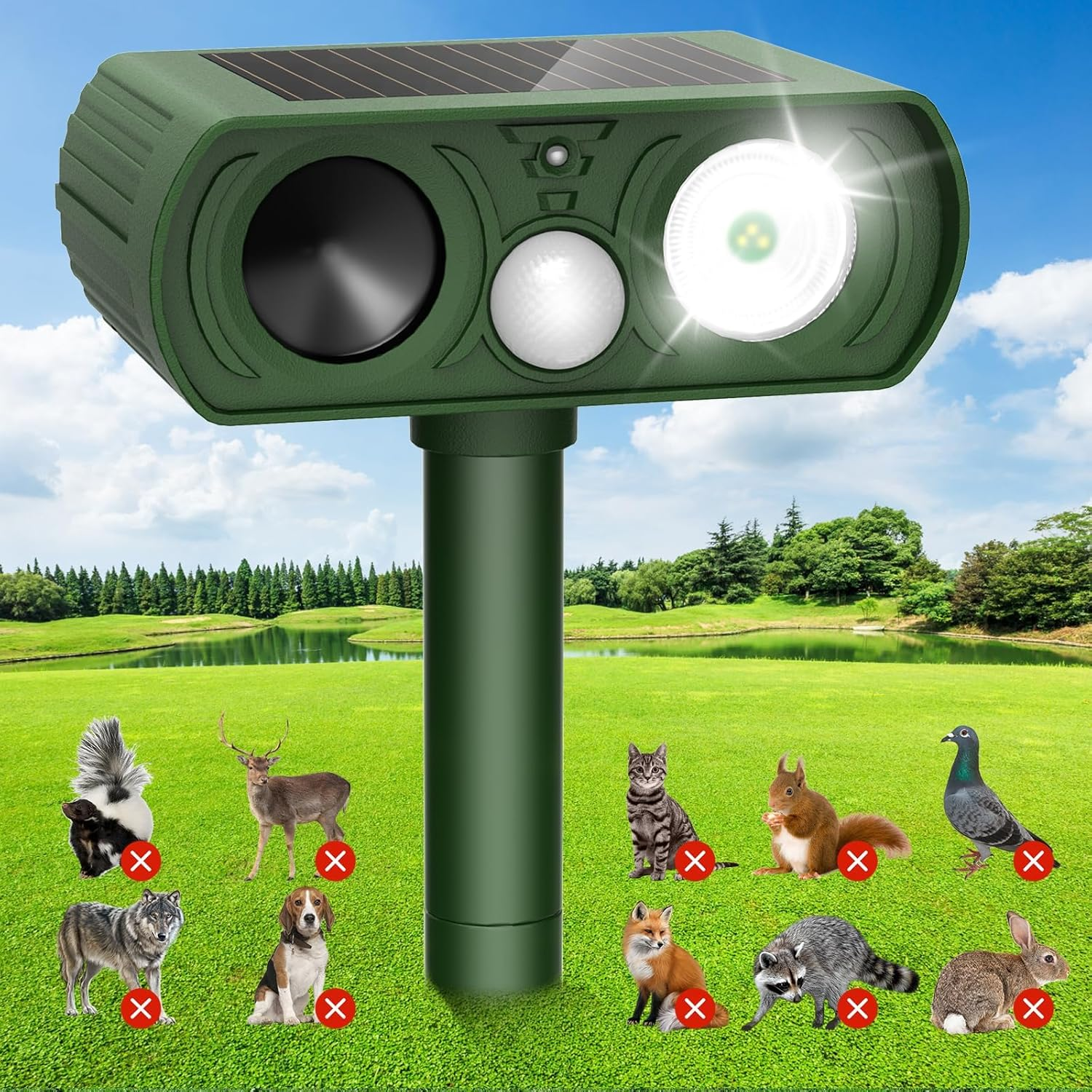 Solar Ultrasonic Animal Repellent, Deer Repellent Devices with Motion Detection Waterproof, Cat Repeller Outdoor Squirrel Skunk Rabbit Dog Raccoon Bird Deterrents Animal Repeller for Yard, 1 Pack image number 1