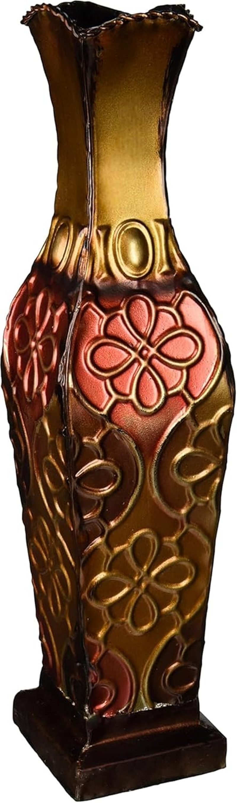 Elements Embossed Metal Floral Decorative Vase, 17-Inch image number 4