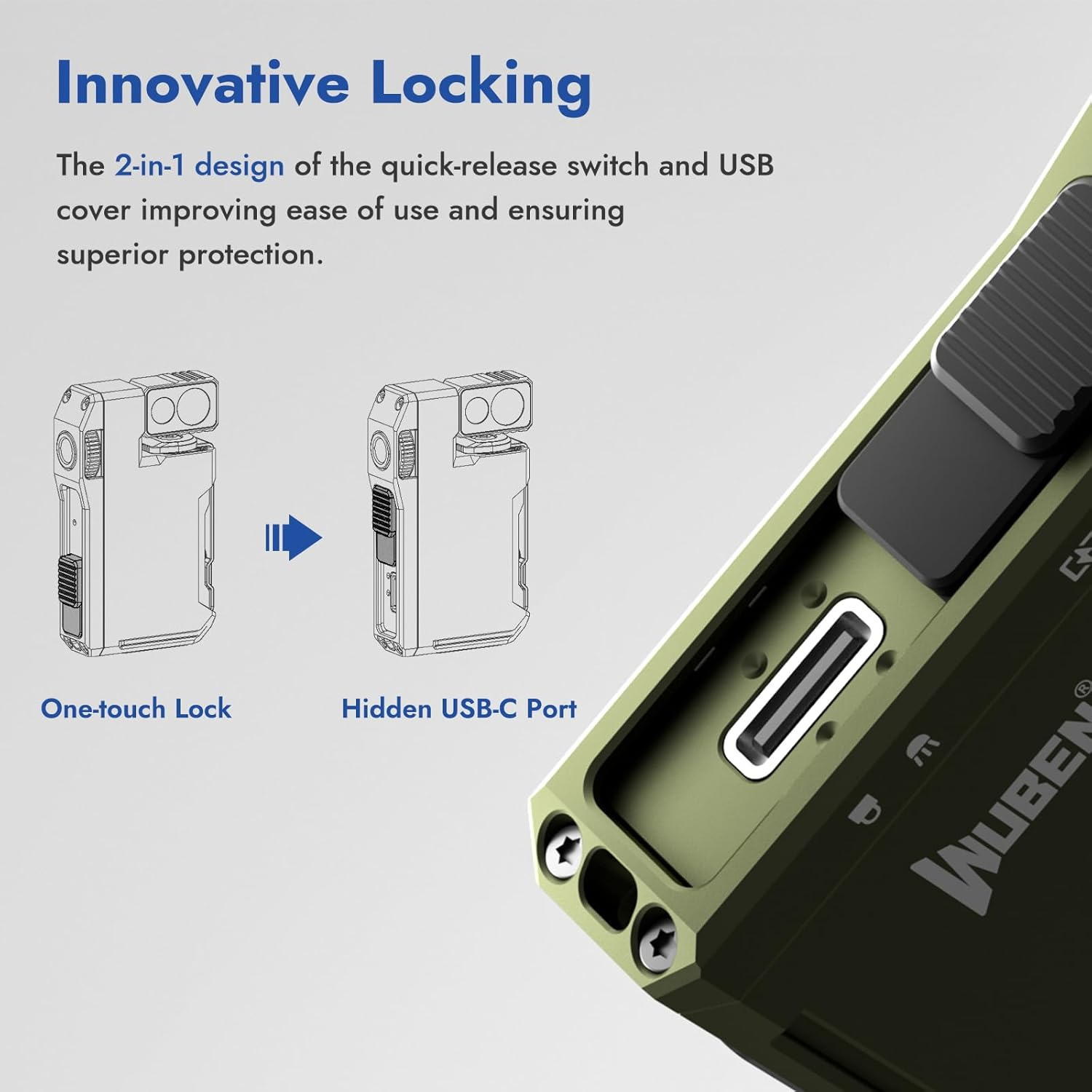 WUBEN G5 LED Torch Rechargeable EDC Flashlight, 400 Lumens Dual Light Sources Handheld Torches with RGB Light, Portable Pocket Flashlights Magnetic Keychain Camping for Outdoor Home (Green) - Green image number 6