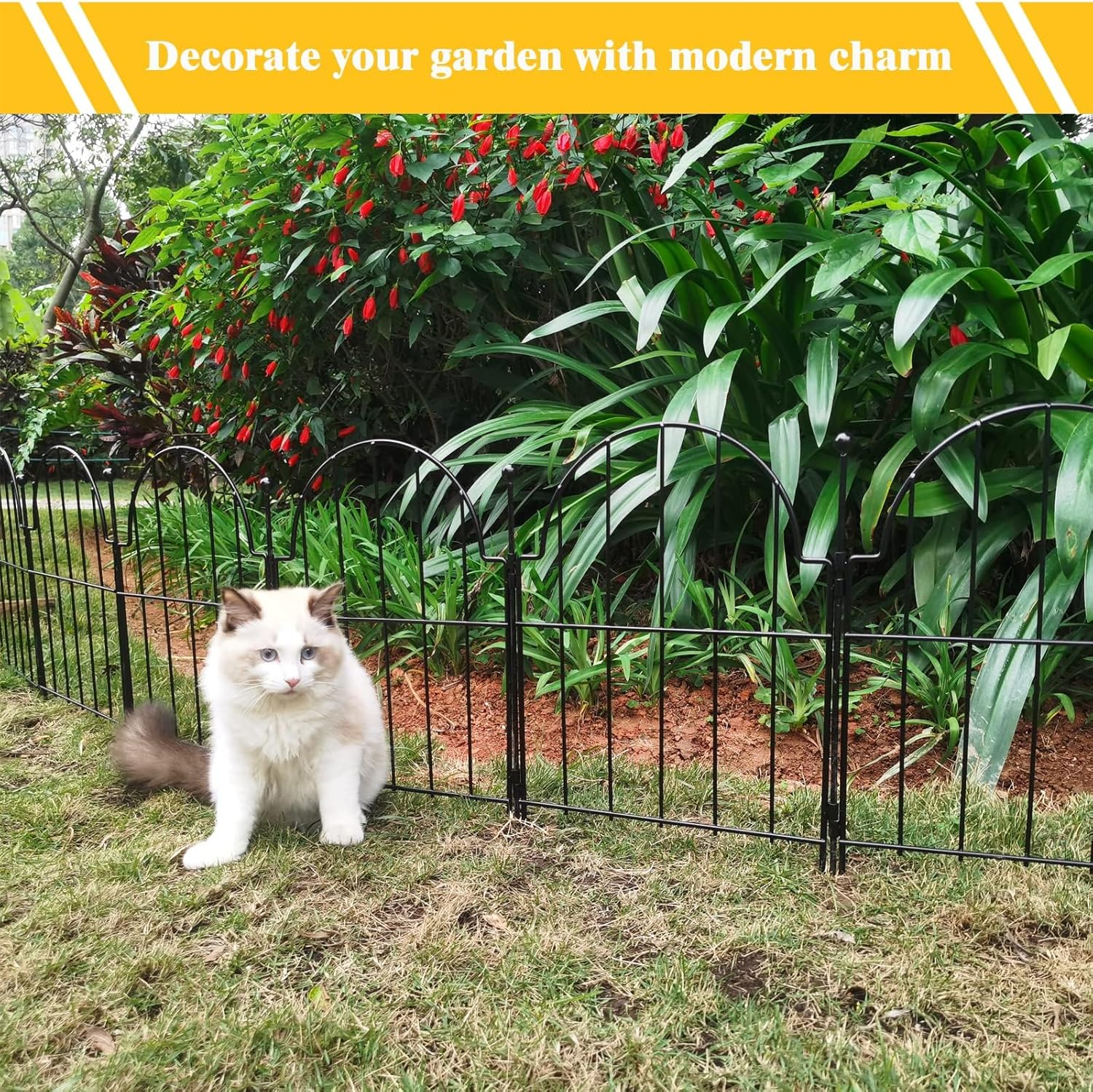 Garden Fence, 22 In(H) X 10.83 Ft(L) Arched Rustproof Metal No Dig Fence Garden Fence Border, Ground Stake Animal Barrier Fence for Rabbit Dog, Outdoor Decor for Yard & Patio - 10Pcs, 10.83Ft image number 5