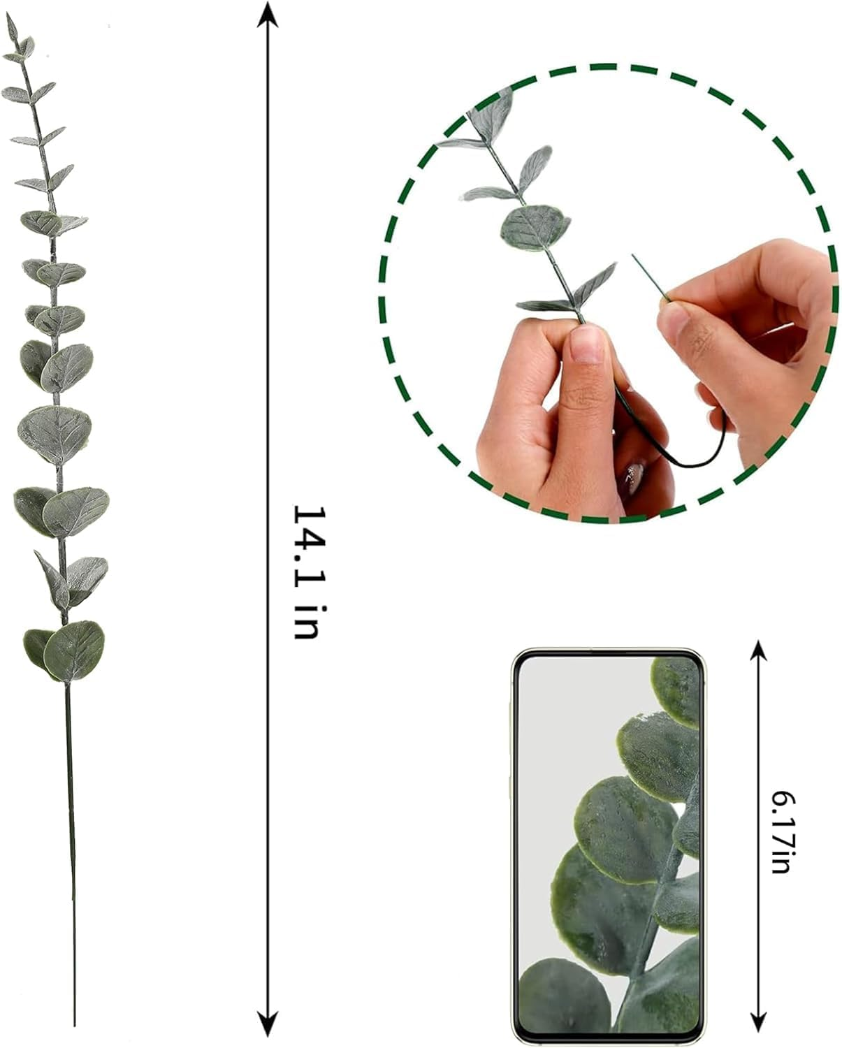 25Pcs Artificial Eucalyptus Stems Fake Leaves Greenery Stems, Realistic Fake Flowers for Home Office Decor, Wedding Bouquet, Centerpiece, Christmas, Fall, and Seasonal Decorations（Dark Green ） image number 6