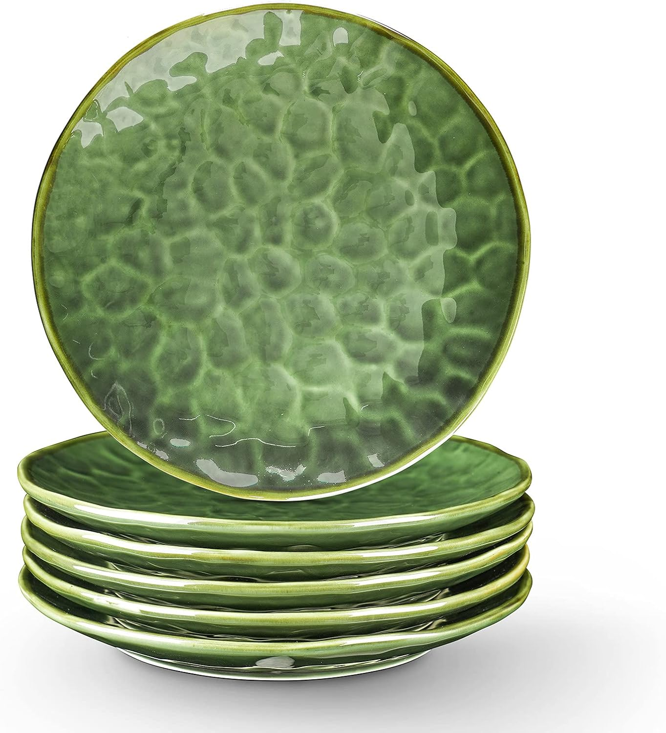Vicrays Ceramic Dinner Plate Set, 26.7 Cm Round, Microwave, Oven Safe, Dishwasher Safe, Scratch Resistant, Porcelain Fluted Suitable for Steak, Pasta, Pizza, Home, Party, Green
