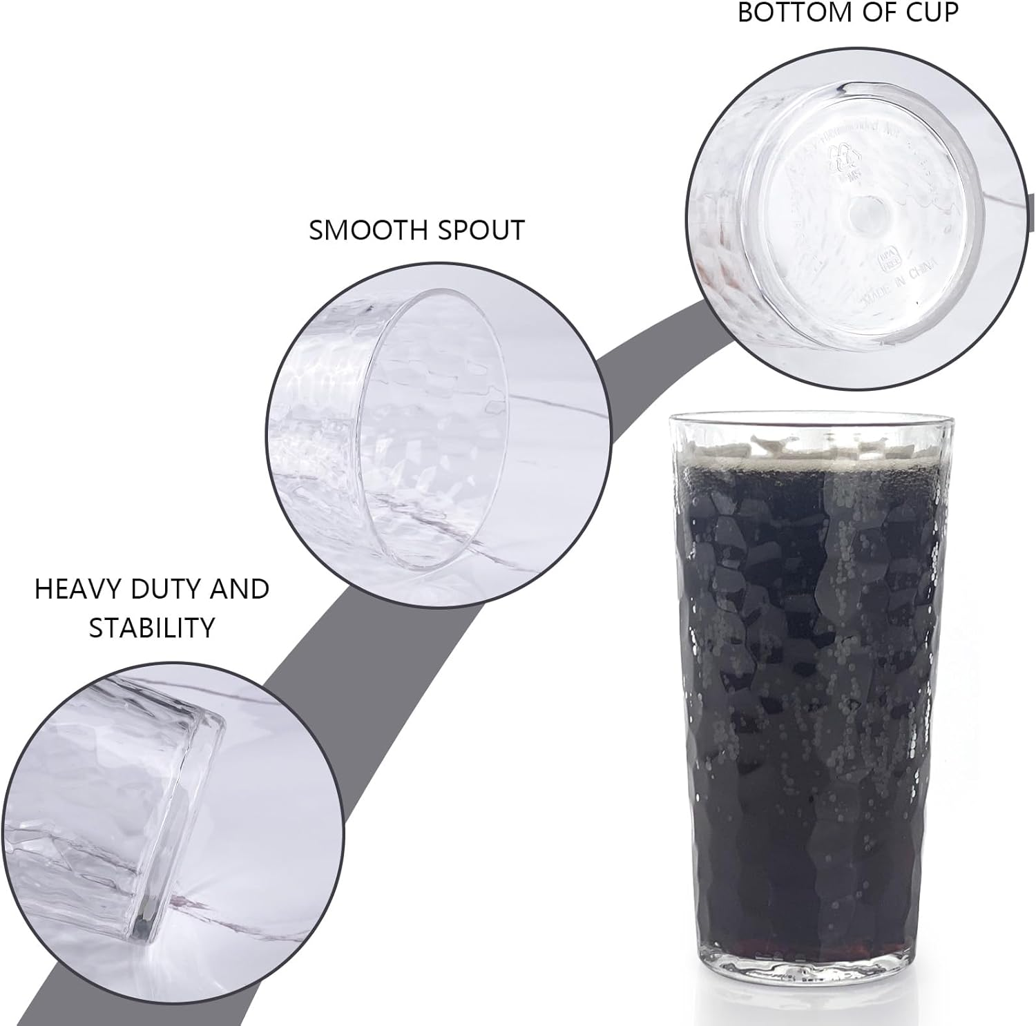 Yalin 24-Ounce Plastic Tumbler Acrylic Drinking Glasses, Reusable Plastic Cups, Stackable, Bpa-Free, Shatter Proof, Dishwasher Safe, Set of 8, Large, Clear, TG142 - Blue image number 3