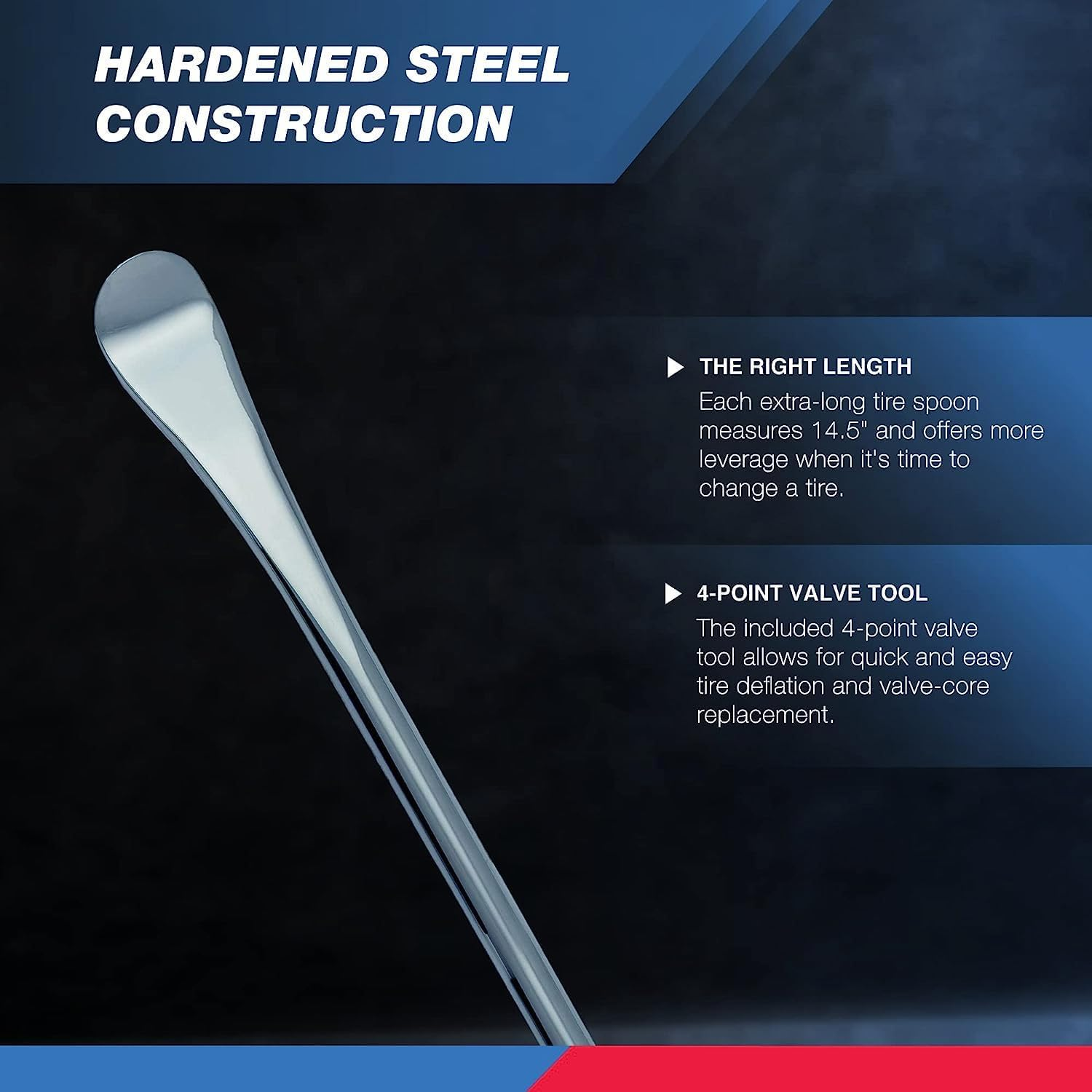 NEIKO 20601A 14.5&rdquo; Steel Tire Spoons Tool Set, Tire Tools Include 3 Piece Tire Spoons, 3 Piece Rim Protector, Valve Tool, 6 Piece Valve Cores, Motorcycle Tire Changer, Dirt Bike Tire Levers image number 5