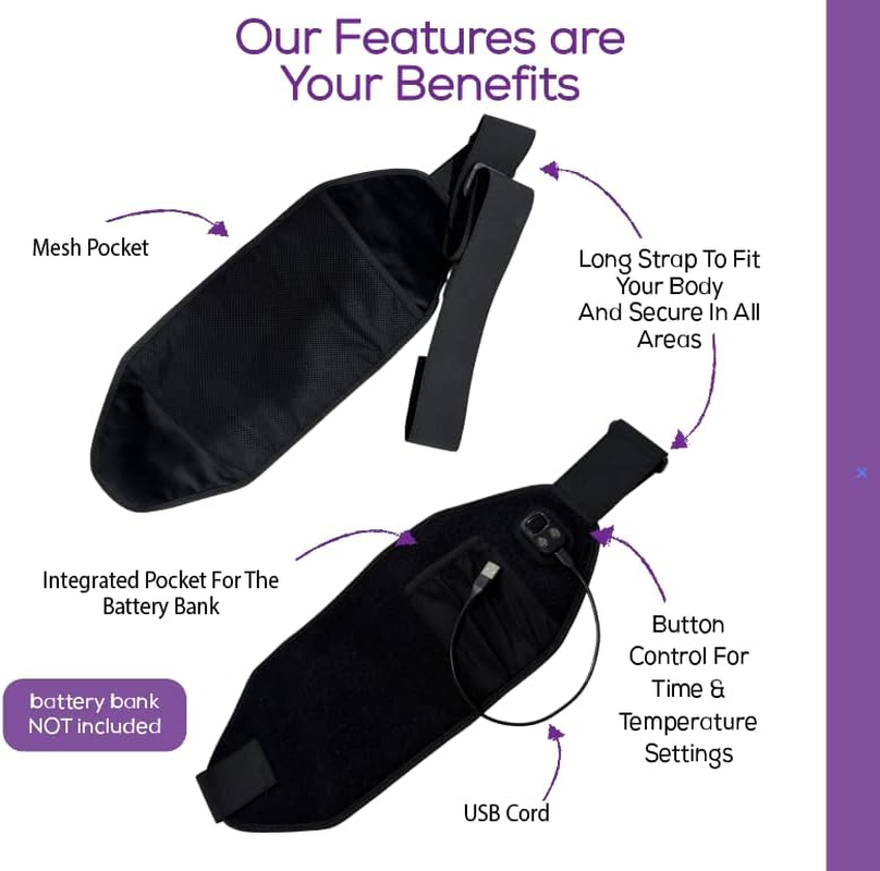 Cordless Electric Heating Pad &ndash; Portable Rechargeable Heat Wrap with Digital Display &ndash; Adjustable Strap for Lower Back, Shoulders & Cramps &ndash; Works with Power Bank (Not Included) image number 5