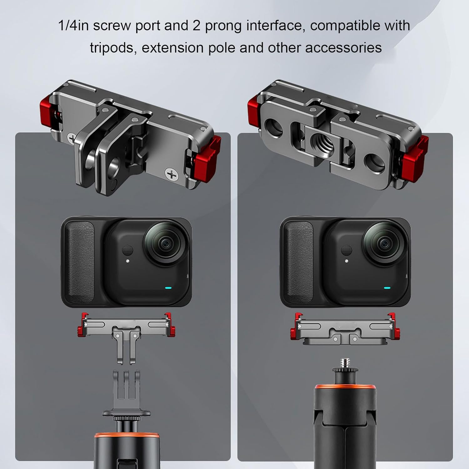 Wisoqu Magnetic Quick Release Adapter Mount Fit for Insta360 Go Ultra, Aluminum Alloy Extension Base with Foldable 2-Prong Interface & 1/4" Screw Hole image number 1