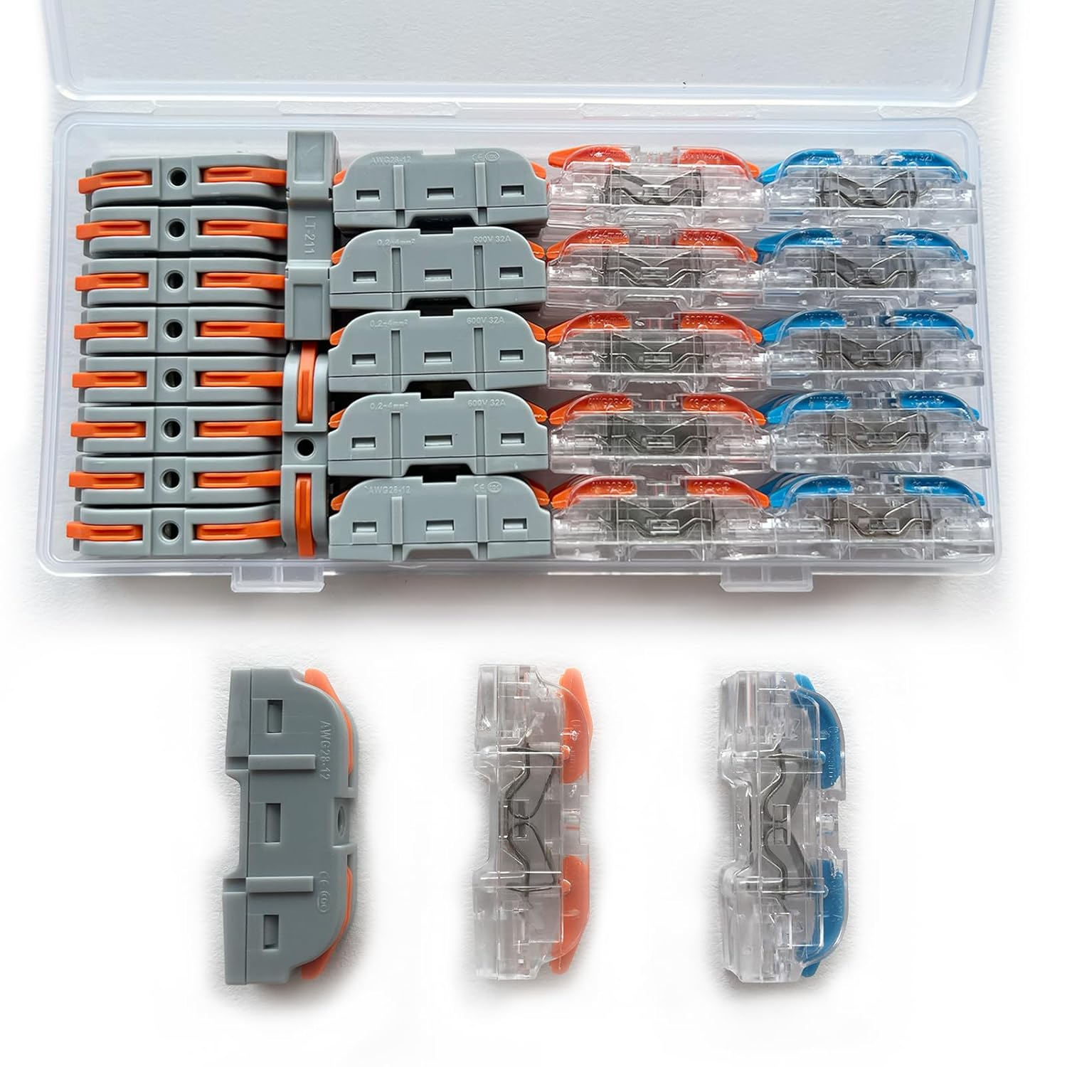 Fullfun 40 Pcs Lever Wire Nuts Connectors, Compact Splicing Wire Connector Push-In, Electrical Connectors Assortment Kit for Quick Connect 28-12 AWG 1 in 1 Out image number 3