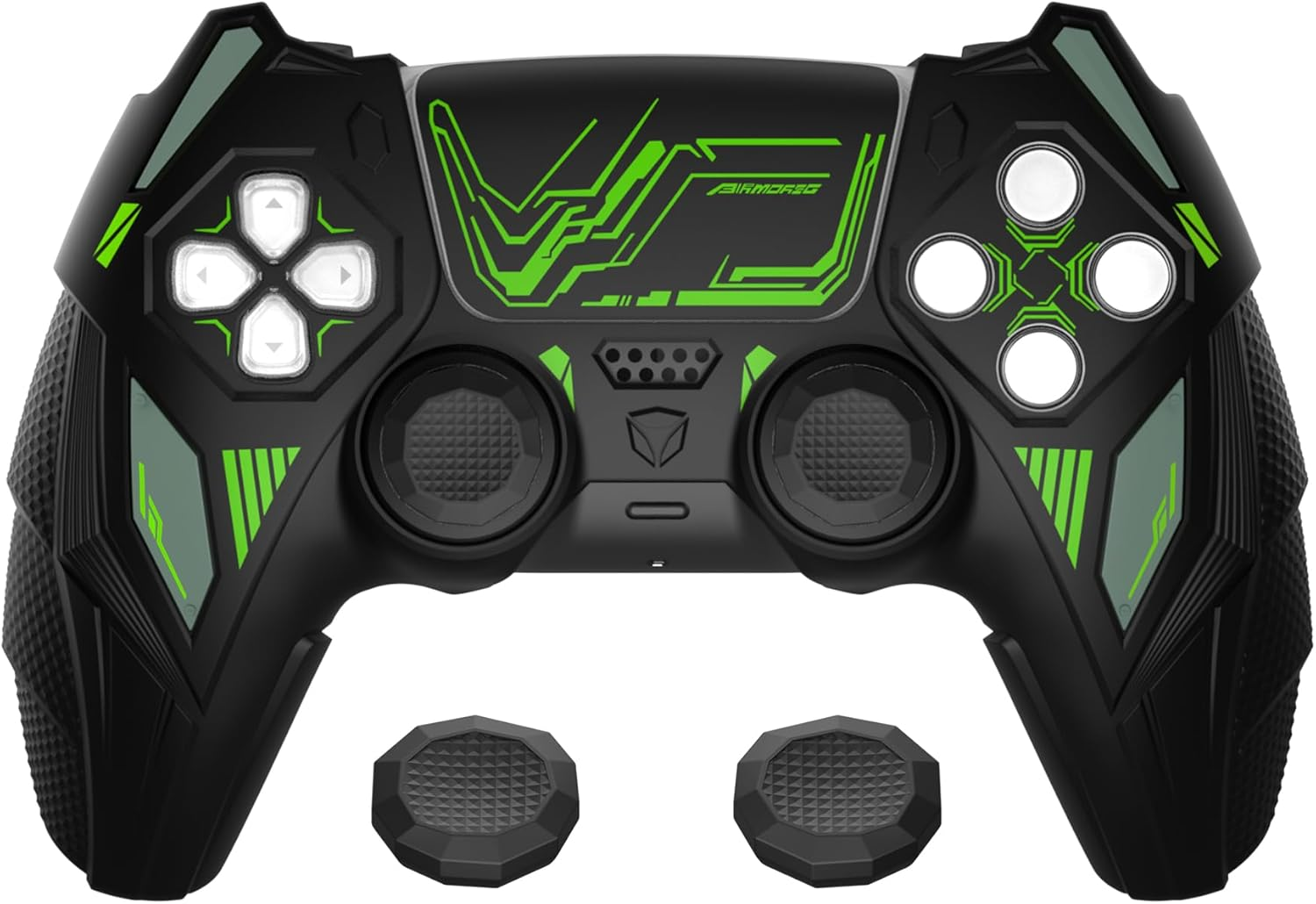 Playvital Mecha Rhino Silicone Cover for Ps5 Controller with Thumb Grips & Stickers, Anti-Slip Controller Grip Skin Accessories Compatible with Ps5 Charging Station - Black & Green image number 5
