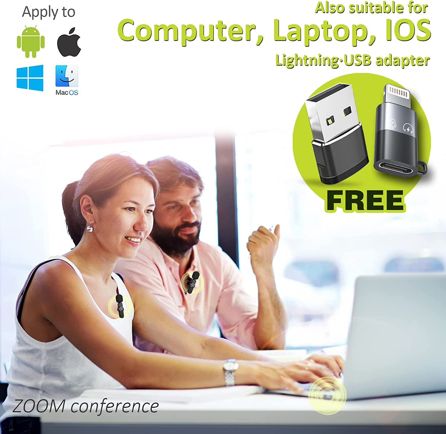 Wireless Bluetooth Lapel Microphone, Wireless Clip on Microphones, Lapel Mic (Aisizon A2D One Pair Two), for Android Phone, Iphone, Laptop, Video Recording&hellip;&hellip; image number 1