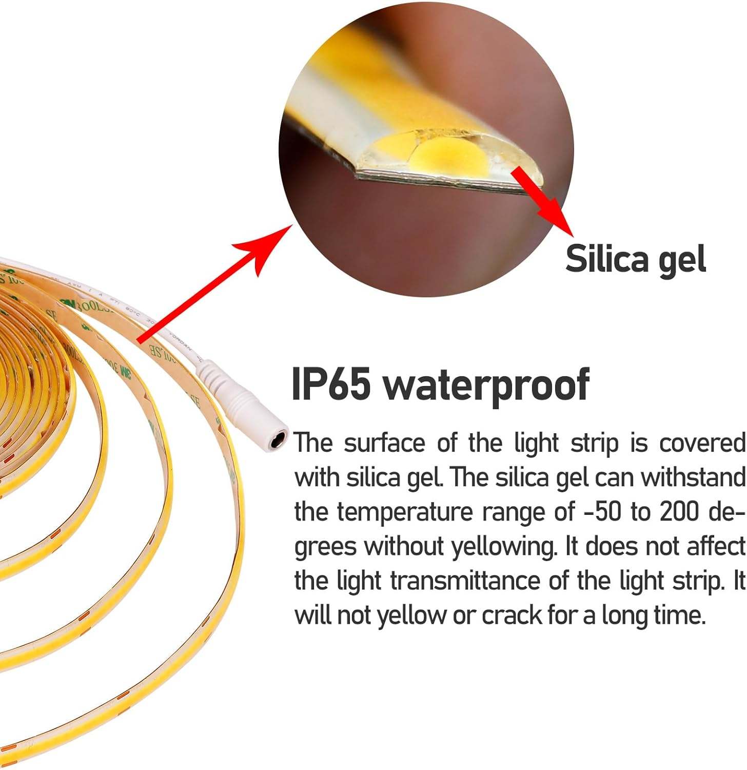 GOMING COB LED Strip 12V Natural White 4000K Waterproof IP65 5M 11W/M CRI 93+ High Density Linear Luminescence 312LED/M LED Lights for Living Room Bedroom and More(No Power) image number 5