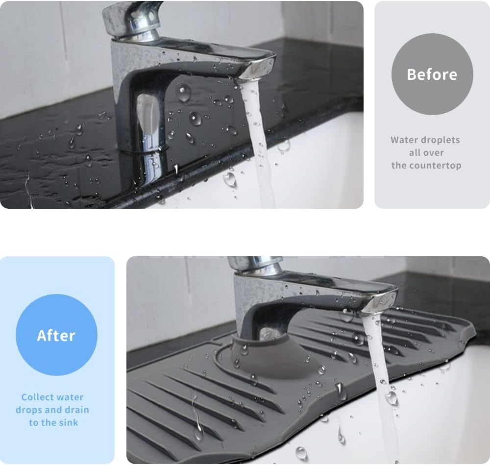 Silicone Faucet Splash Guard, Kitchen Faucet Sink Splash Guard, Sink Protectors for Kitchen Sink, Silicone Non-Slip Drainer Pad Drying Mat for Kitchen (Black) image number 3