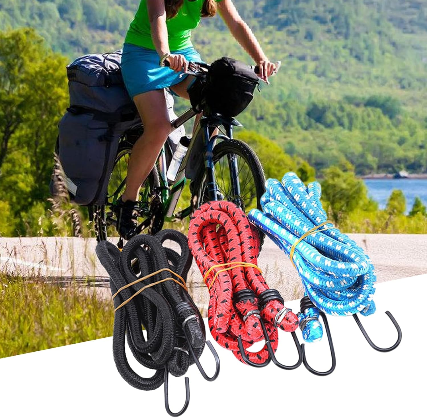 3 Piece Elastic Bungee Strap Set with Camping Weather Resistant Elastic Luggage Cord Bungee Cord Hook for Securing Luggage image number 1