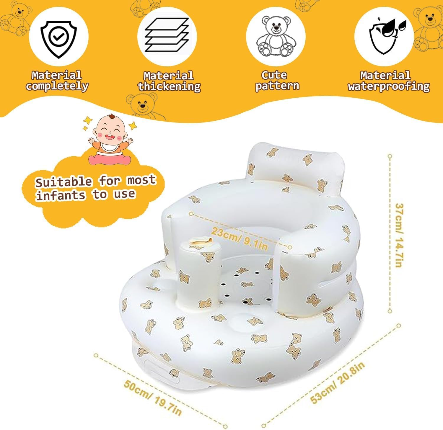 Inflatable Baby Chairs, Inflatable Baby Seats for Infants 3 Months and Older, Baby Floor Seats for Sit Up, Portable Baby Floor Seats, Baby Seats for Family and Travel, Thickened Version, Little Bear image number 2