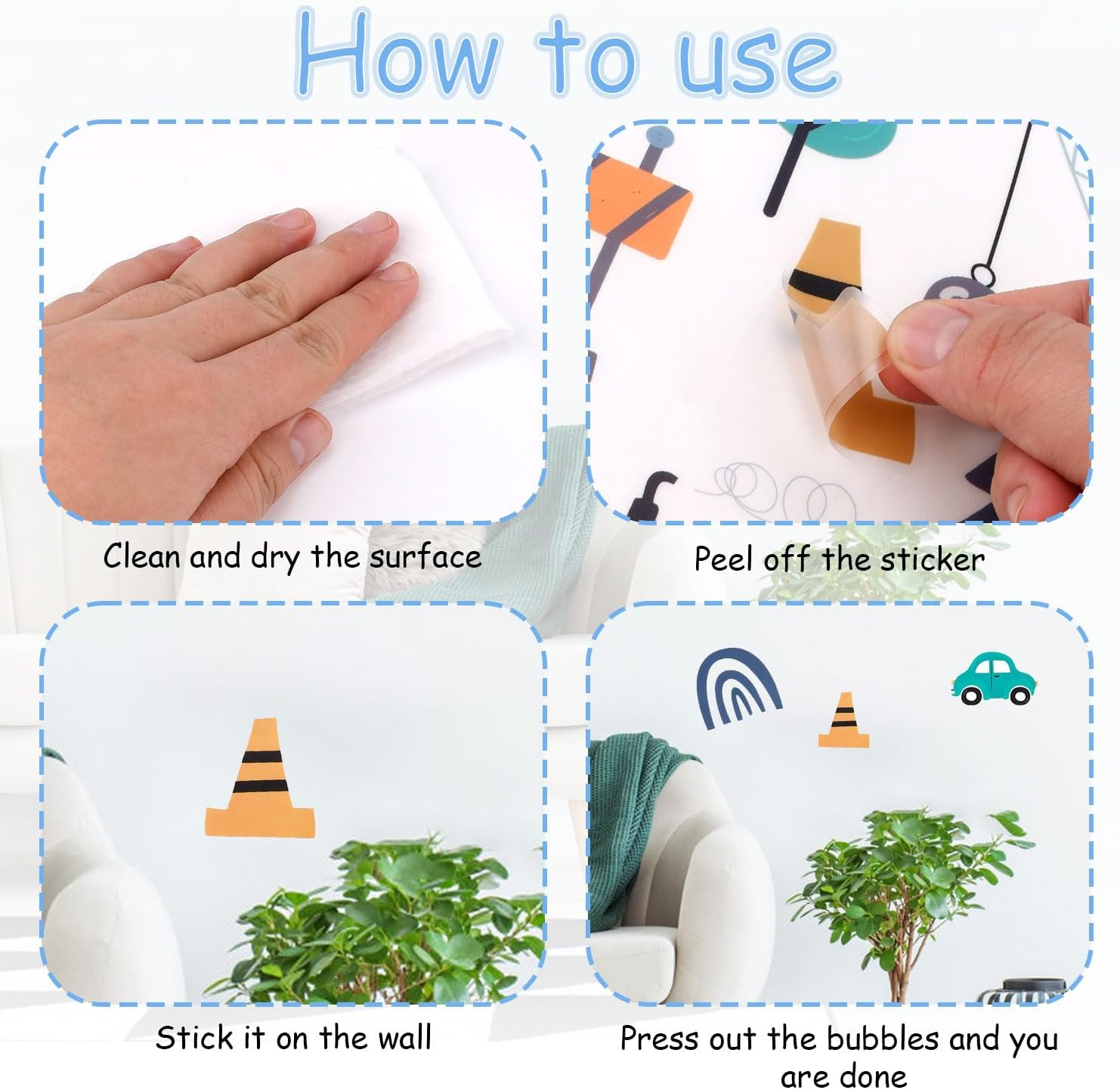 90Pcs Construction Vehicles Wall Decals, Boho Transportation Wall Stickers Engineering Vehicles Excavator Crane Trucks Peel and Stick Wall Decors for Boys Kids Babies Bedroom Decoration image number 1