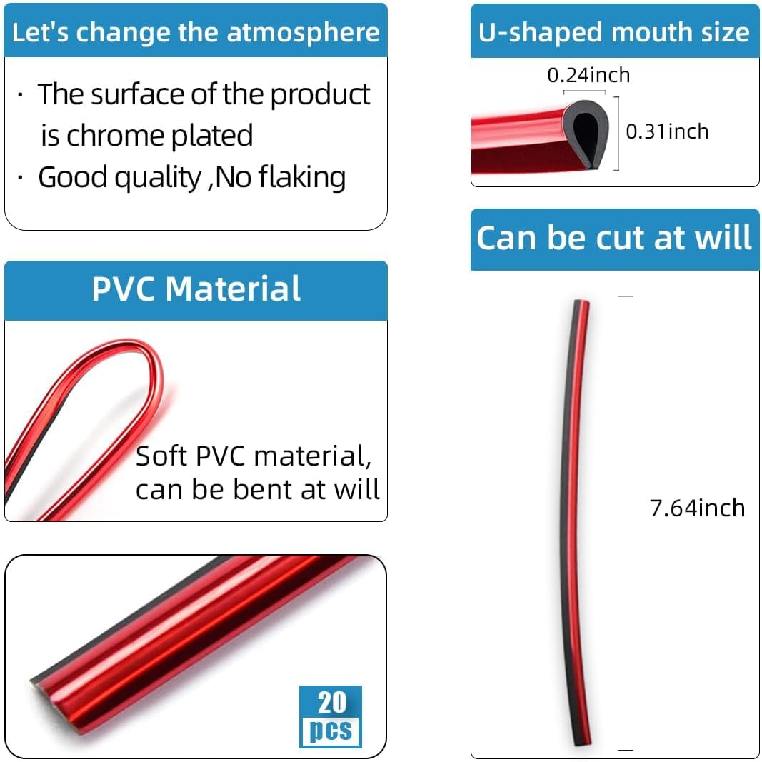 20 Pcs Car Air Conditioner Decoration Strip, Waterproof Bendable Auto Air Vent Outlet Shiny Trim, Universal Vehicle Interior Accessories Suitable for Most Air Vent Outlet (Red) image number 6