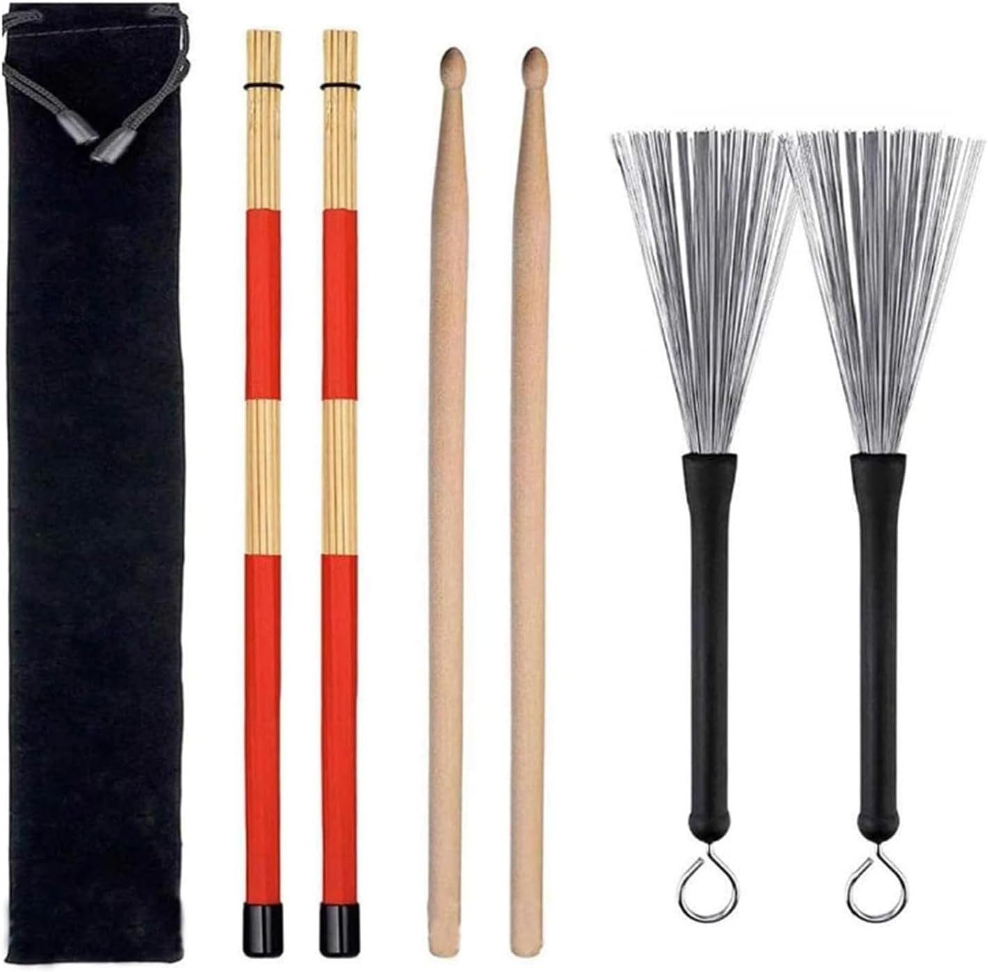 BEANPRECOY Drum Sticks Set Retractable Drum Wire Brushes 1 Pair 5A Maple Wood Drum Sticks 1 Pair Rods Drum Brushes 1 Pair Jazz Acoustic Music Lover Gift Adults Rock Band Students image number 5