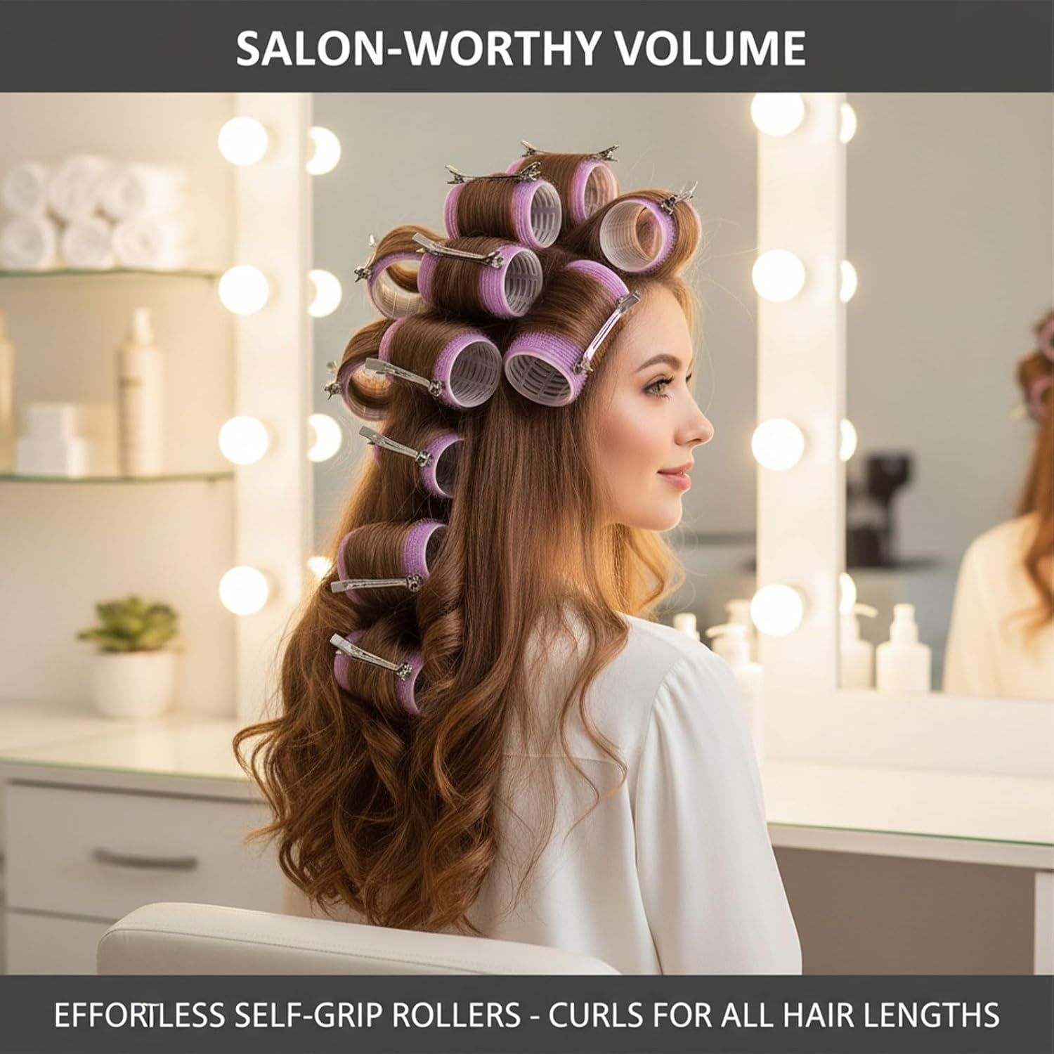 30PCS Thermal Hair Rollers Set with Clips &ndash; Jumbo Self-Grip Rollers (64Mm, 48Mm, 36Mm) for Long, Medium, Short Hair Volume & Salon Styling &ndash; Geiwogwc (Light Purple, Medium) - Black image number 5