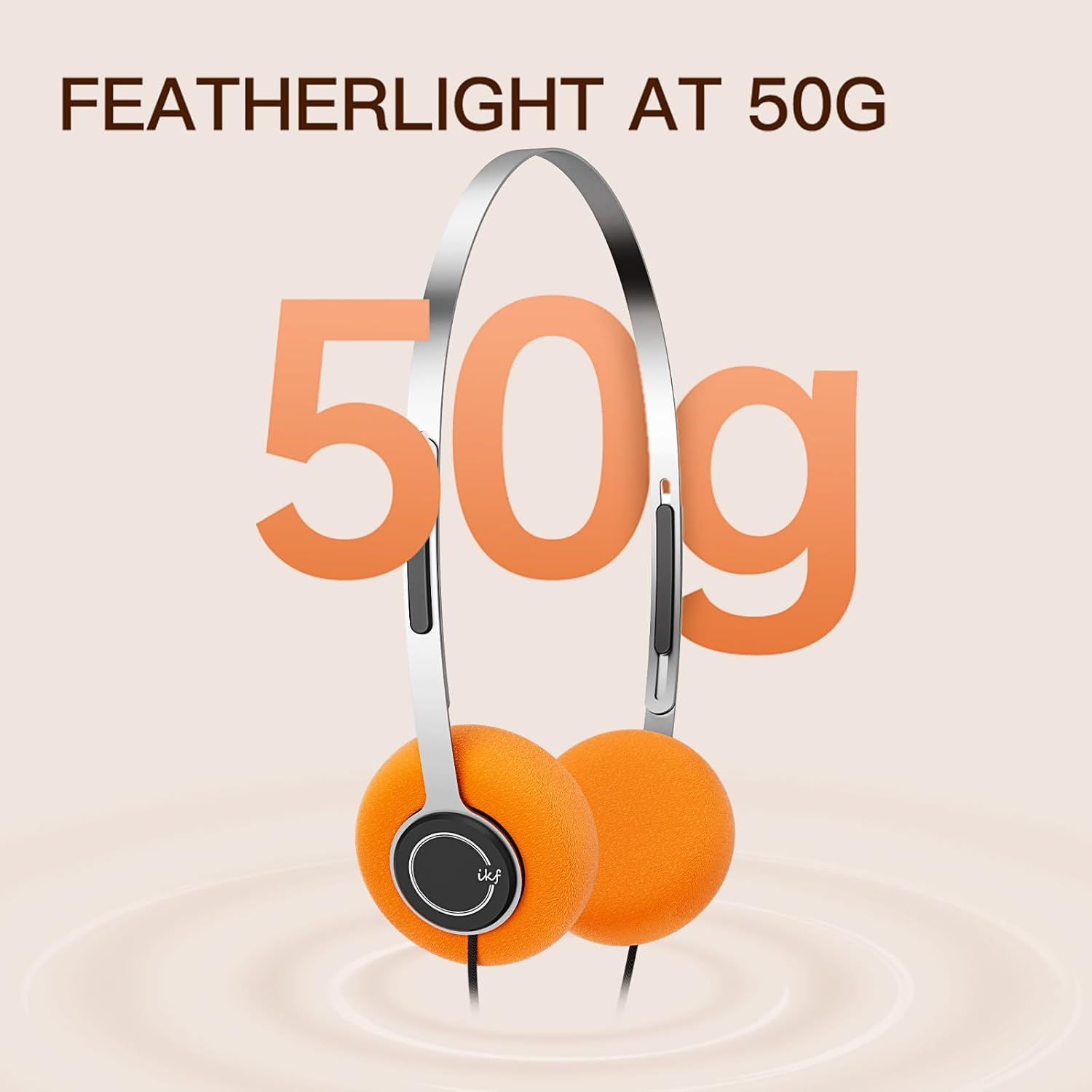 Ikf Y3 Retro Wired on Ear Headphones, Hifi Stereo Sound, Adjustable Headband, 3.5Mm Jack, Lightweight and Comfort, Replaceable Orange Ear Pads Suitable for Walkman/Computer image number 3