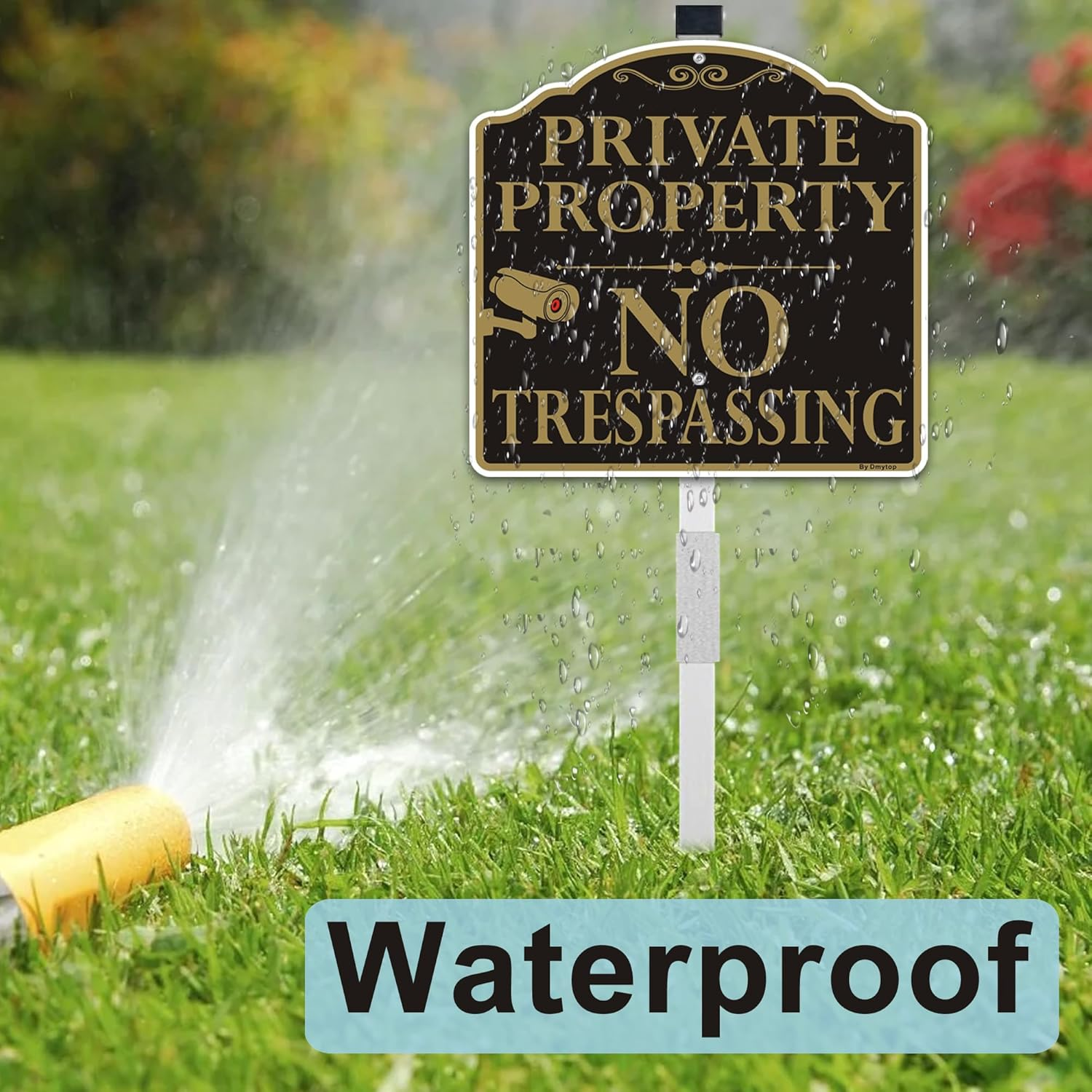 Large Private Property No Trespassing Signs with 36" Alloy Long Stake, 12X12" Video Surveillance Metal Sign for Yard, Rustproof & Fade Resistant, 2Pack