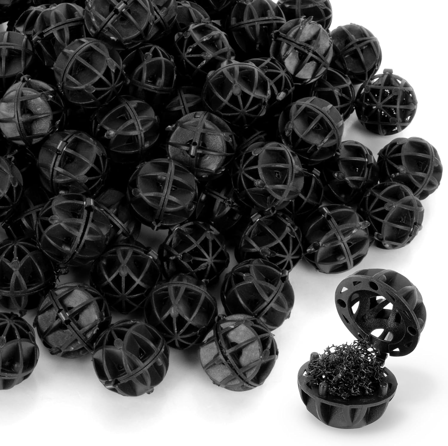 Aquarium Bio Balls - 100Pcs Black Bulk Sump Filter Media with Sponge Biological Filtration Media for Koi Pond,Fish Tank,Canister,Air Pump image number 3