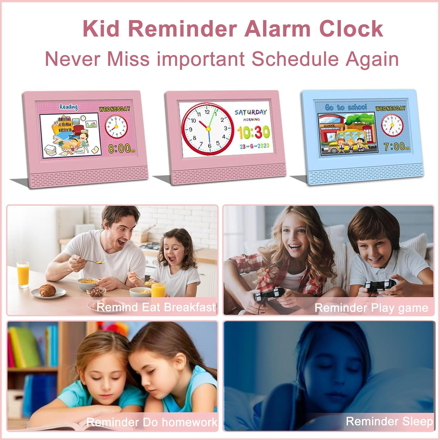 Kids Alarm Clock Colorful, 7 Inch LED Display Eye-Caring Digital Alarm Clock for Girls Boys Bedroom Decor, Children'S Sleep Trainer Bedside Clock, 17 Alarm Clock Setting Easy to Use Kids Birthday Gift