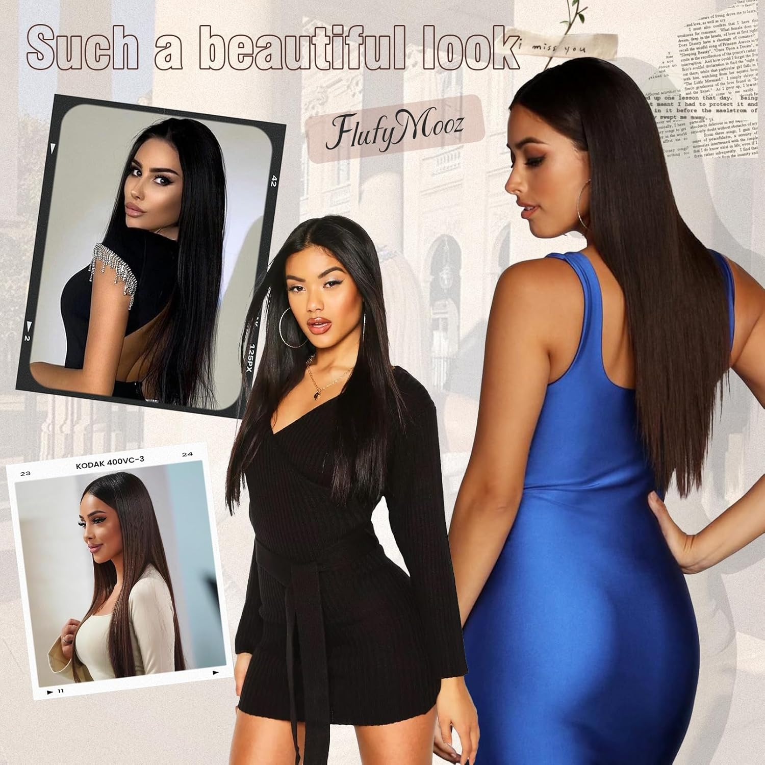 FLUFYMOOZ 6PC Clip in Hair Extensions 24" Straight Long Extensions for Women Synthetic Hairpiece (Ash Blonde)