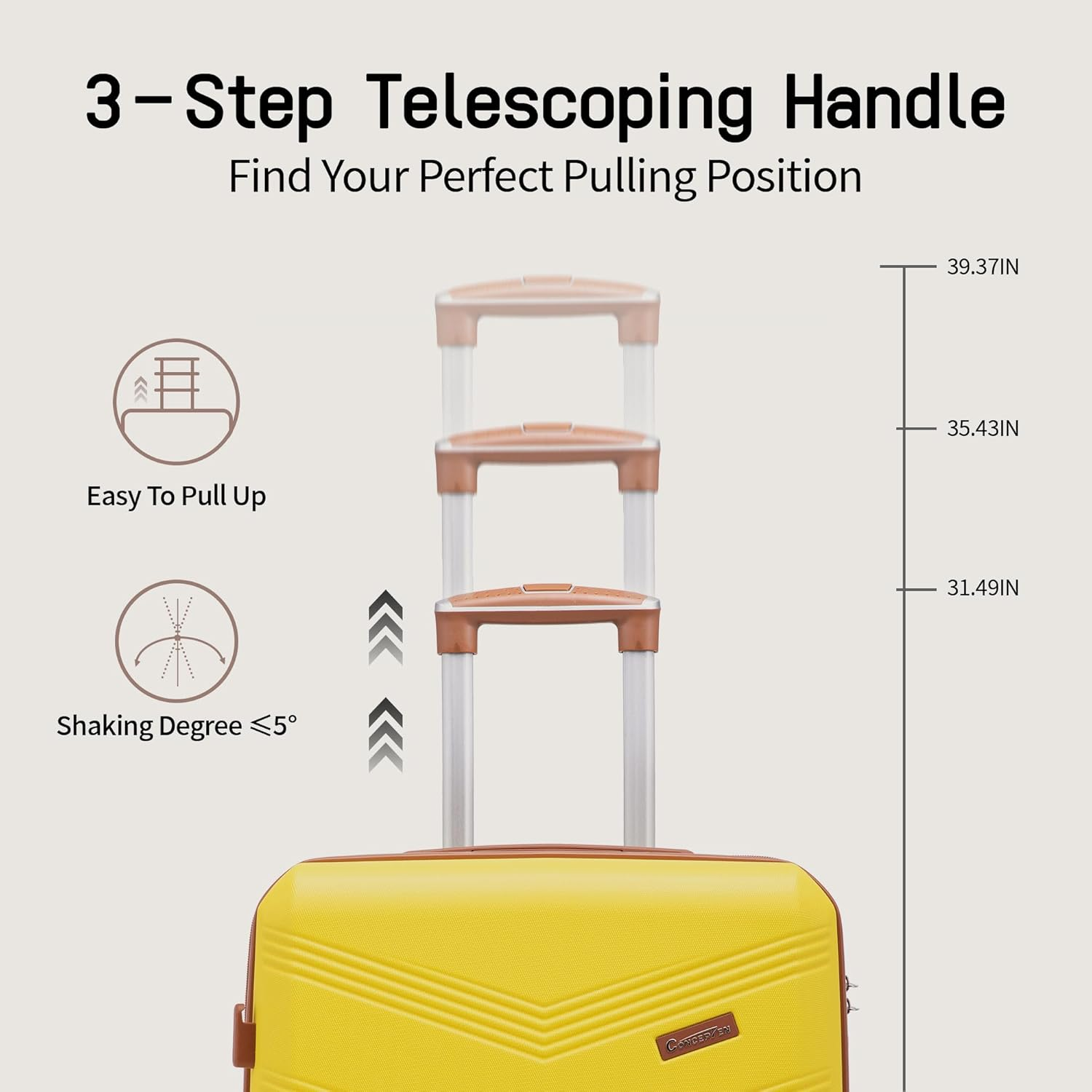 CONCEPTEN Expandable Luggage Sets 5 Piece, Hard Case Suitcase Set with Spinner Wheels,22X14X9 Airline Approved Carry On,Lightweight Durable Suitcase with TSA Lock, Yellow, Hardside Luggage With image number 3
