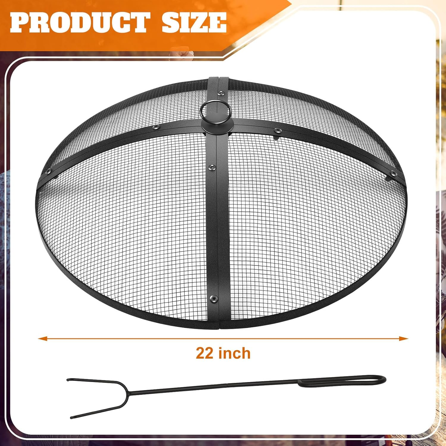 Suzile 22 Inch Heavy Duty Fire Pit Spark Screen round Mesh Fire Pit Cover Fire Pit Lid Fire Pit Mesh Screen with Handle and Lifter Tool for Outdoor Firepit Stove Fireplace (Black)