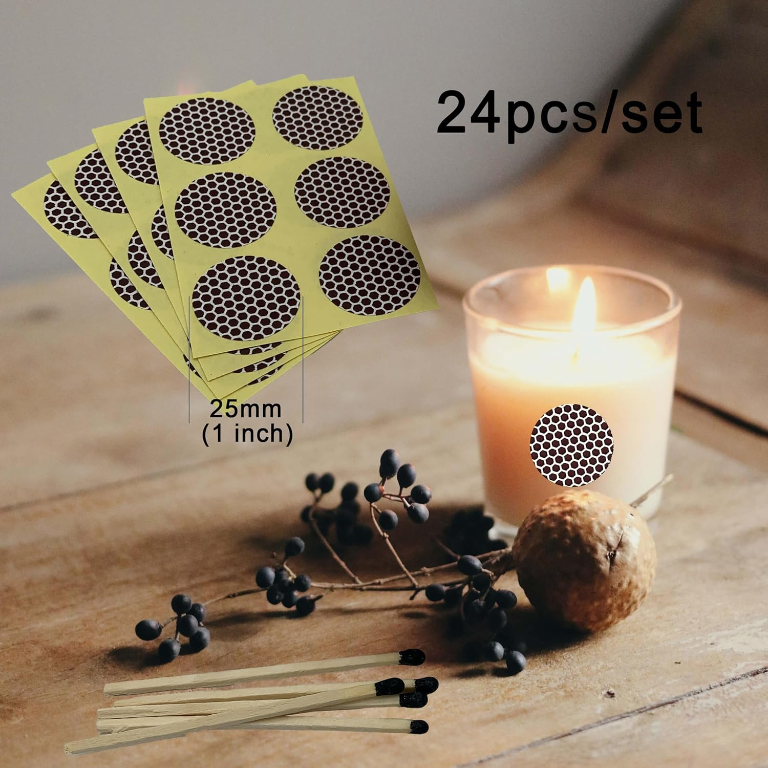 Self-Adhesive Match Striker Paper | 1 Inch Circle Brown Honeycomb Striker 24Pcs | Convenient and Easy-To-Use Match Striker Sticker for Safety Matches (Brown Honeycomb), 25Mm