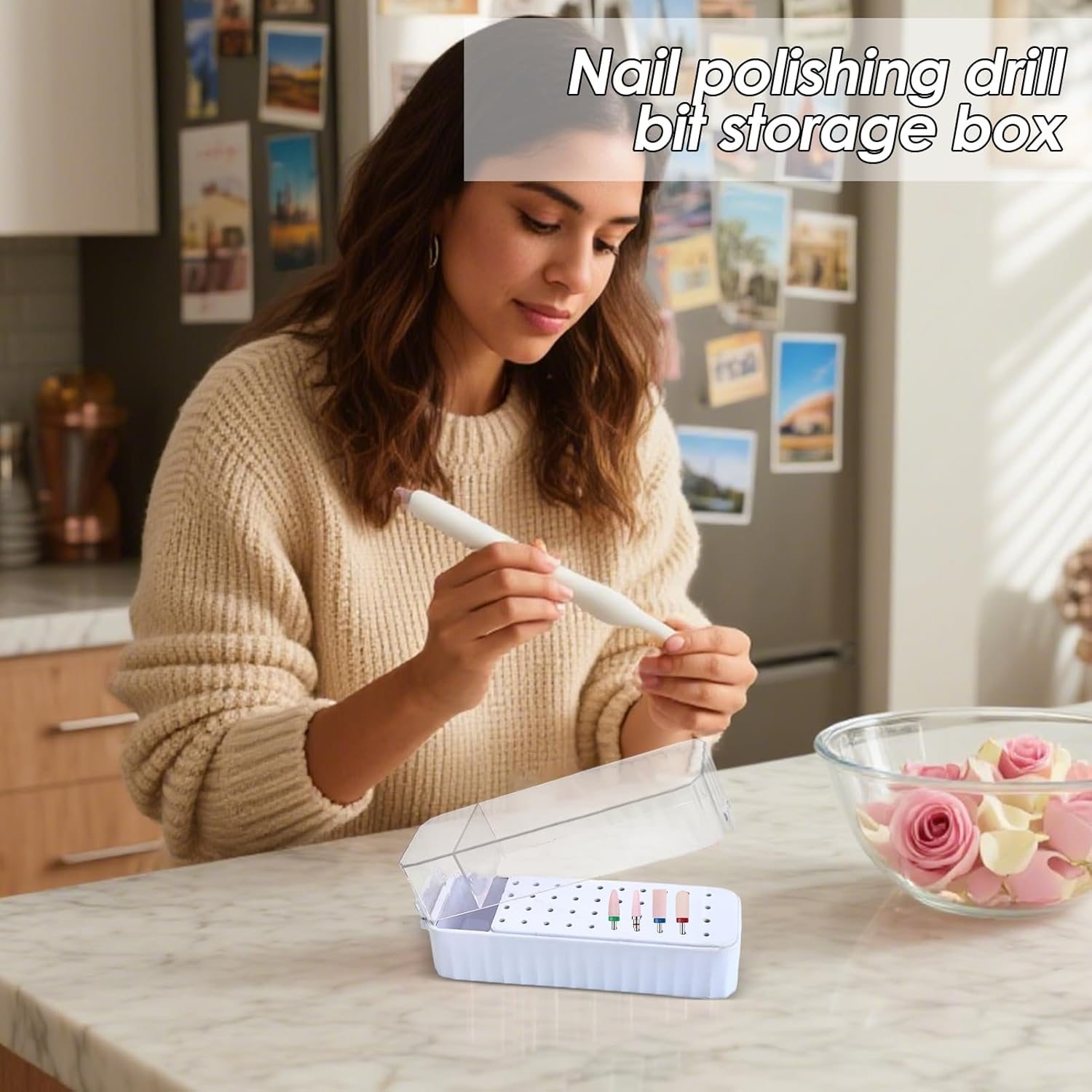 YNPQTDS Nail Drill Bit Case, 40-Hole Nail Drill Bit Container, Transparent Lid Grinding Tips Display Box Dustproof for Pedicure Prep Salon Workstation Art Detailing Youth Girl image number 4