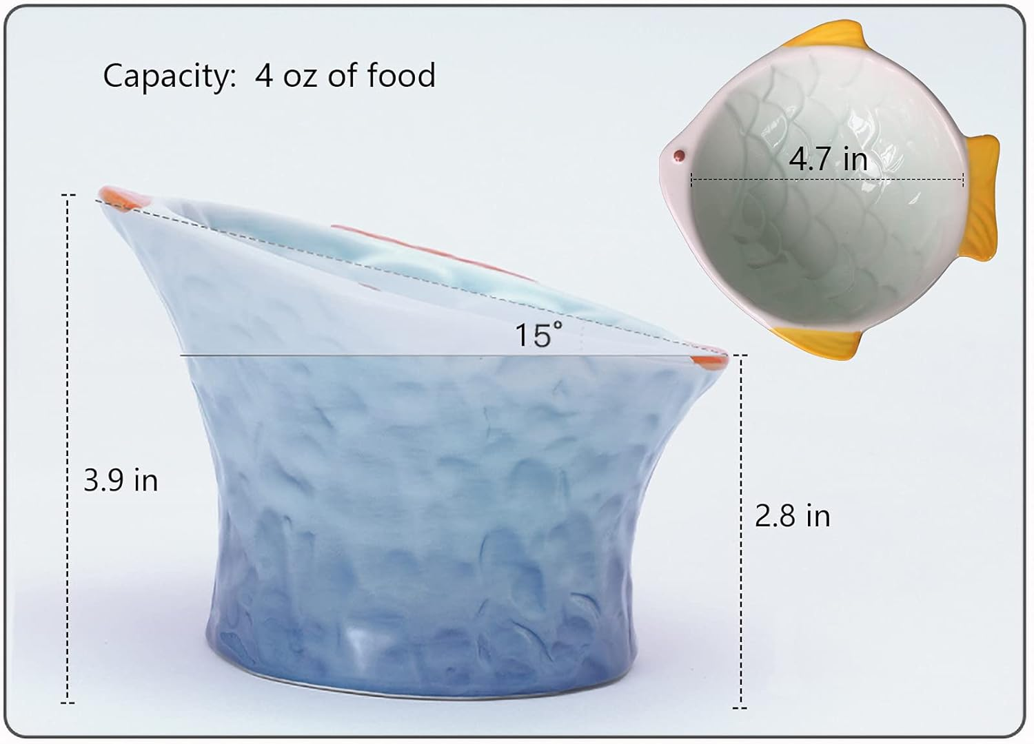 Raised Tilted Ceramic Cat Food Bowl, Cute Fish Shape Elevated Slanted Shallow Angled Cat Dish, Personalized Pet Feeder for Kitty Dry Wet Treats Feeding, Ergonomic anti Vomiting Whisker Friendly image number 5