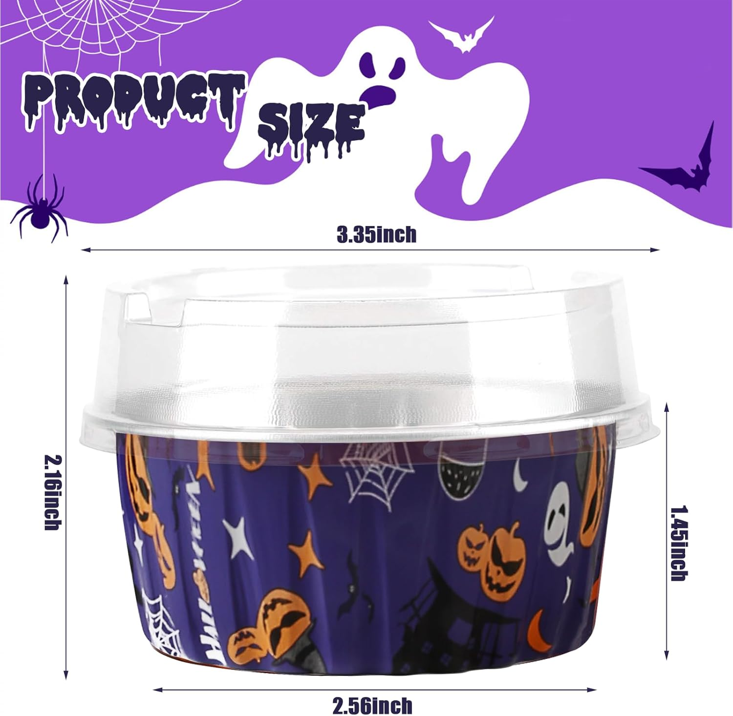 100 Pcs 5 Oz Halloween Baking Cups Mini Cupcake Liners with Lids Disposable Ramekins Pie Pans Cake Tins Containers for Halloween, Party, Wedding (Purple) image number 5