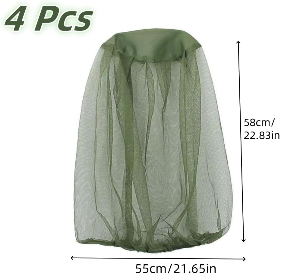 4 Pcs Head Net Mesh Face Neck Protection,55 X 58 Cm Mosquito Head Net,Premium Breathable Insect Shield Face Mesh,Extra Fine Holes Bug,With Drawstring,For Fishing, Camping, Hiking,Outdoor Activities image number 1