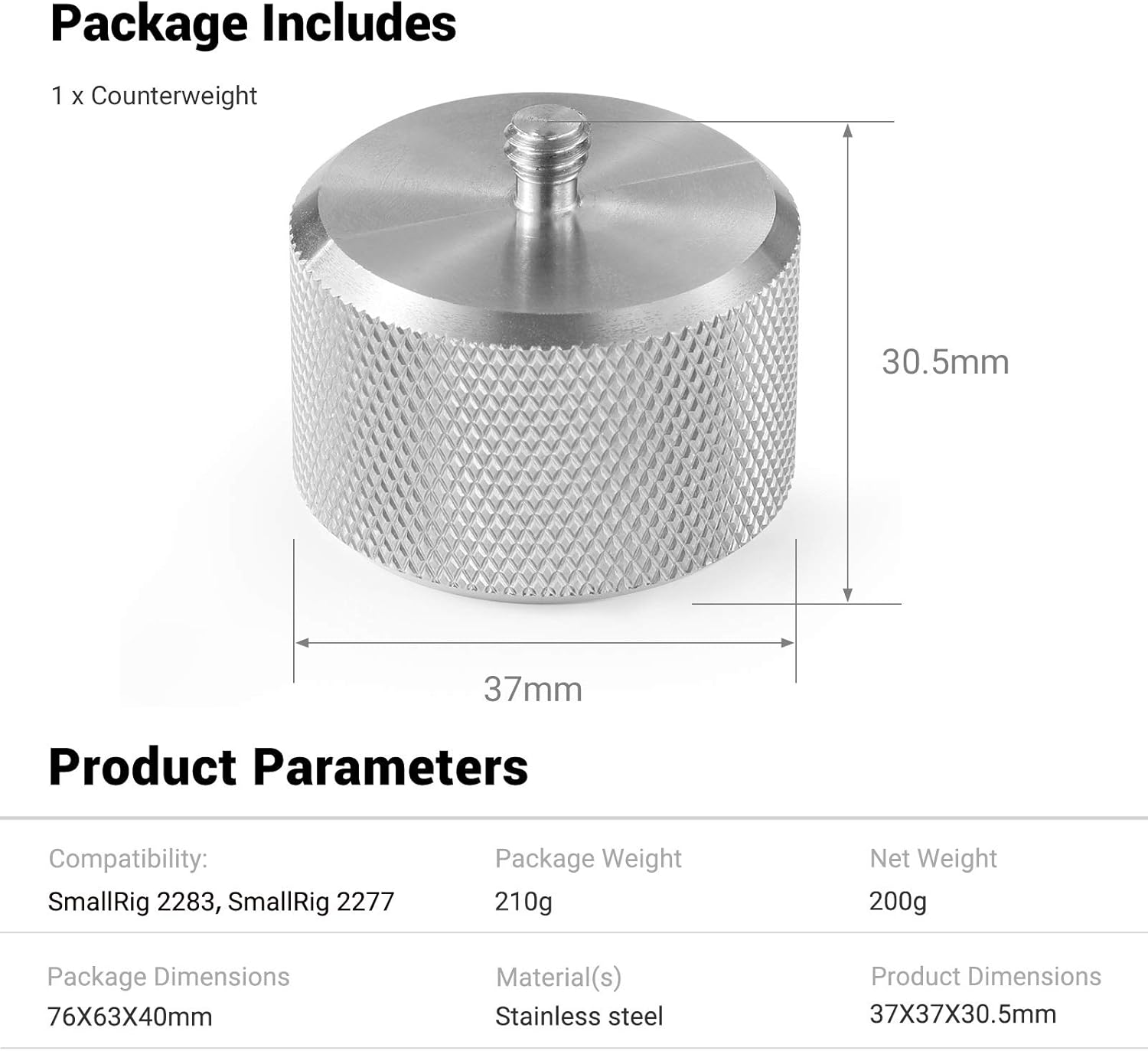 Smallrig Balance for Ronin S and for Zhiyun Removable Counterweight Threaded Weight(200G,0.44Lb) Balancing for DJI Ronin S and for Zhiyun Gimbal Stabilizer - 2285