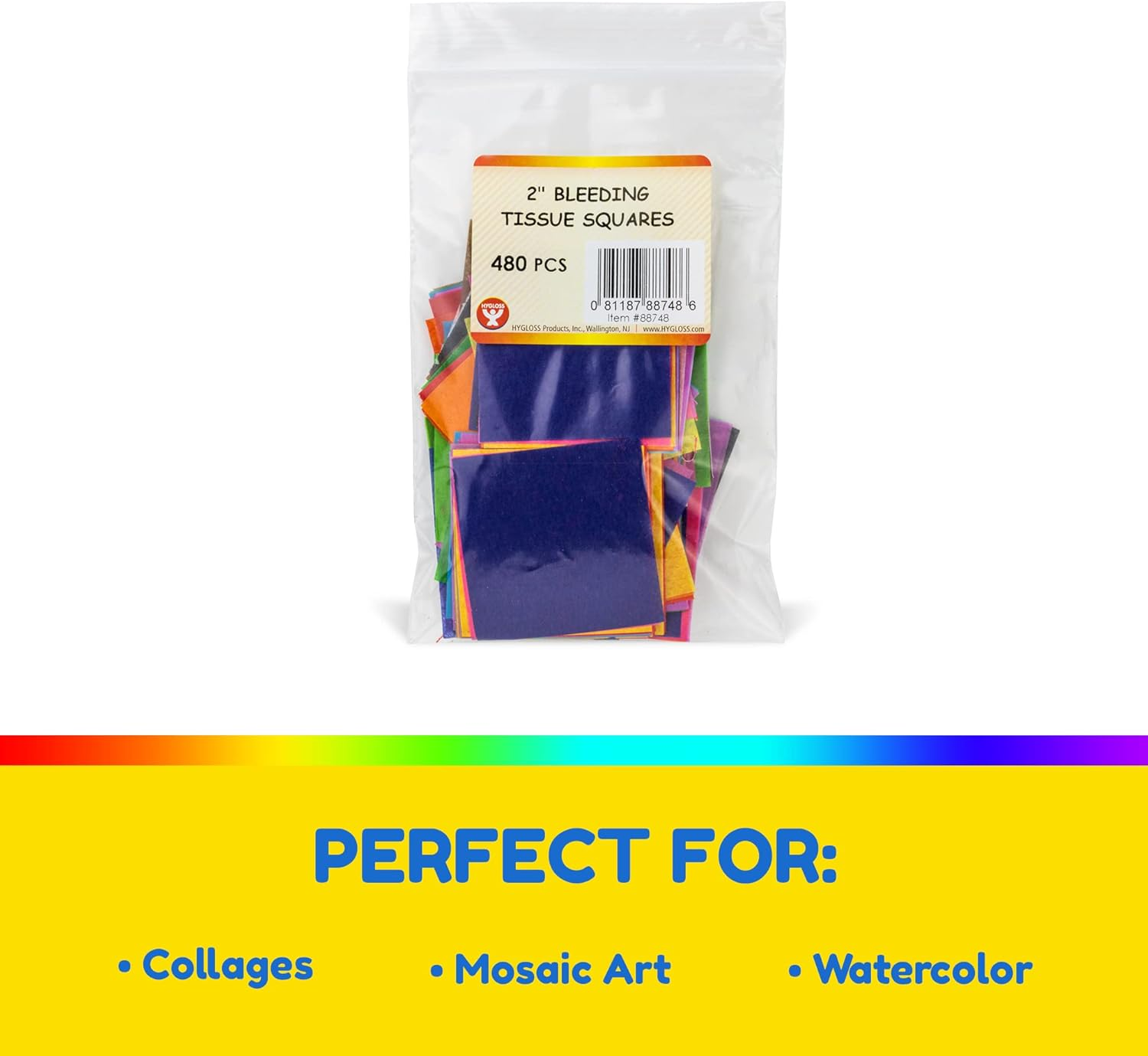 Hygloss Products Bleeding Tissue Paper Squares 2-Inch, 20 Assorted Colors for Arts & Crafts, DIY Projects, Scrapbooking, Greeting Cards, 480 Squares image number 3